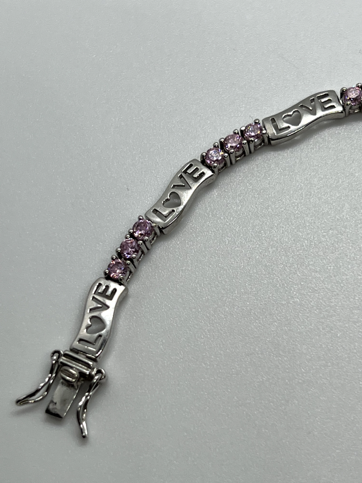 925 Sterling Silver Pink CZ "Love" Bracelet