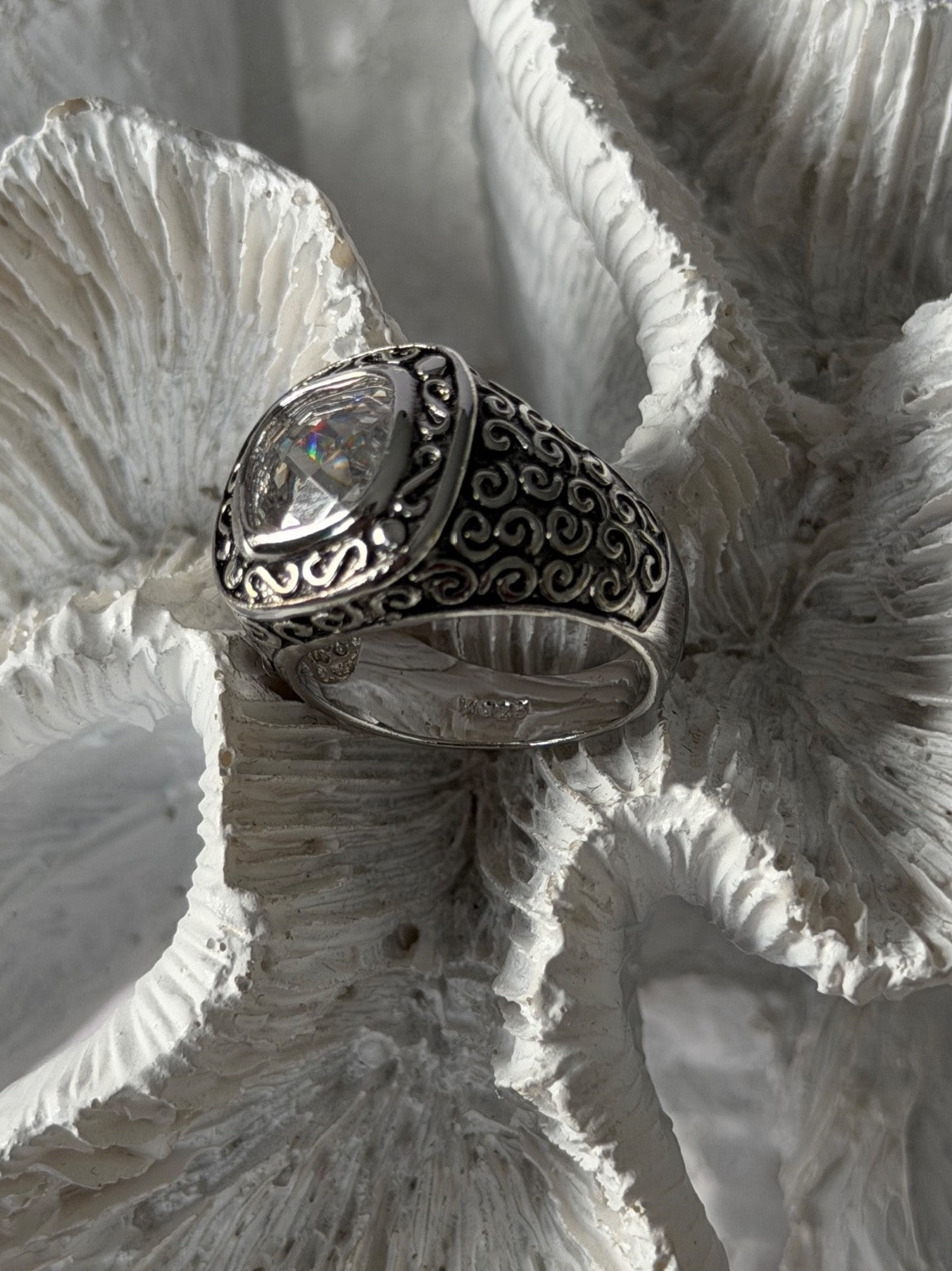 925 Sterling Silver White Spinel Ring Size 7