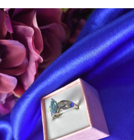 925 Sterling Silver Blue Topaz & Opal Ring Size 6.5