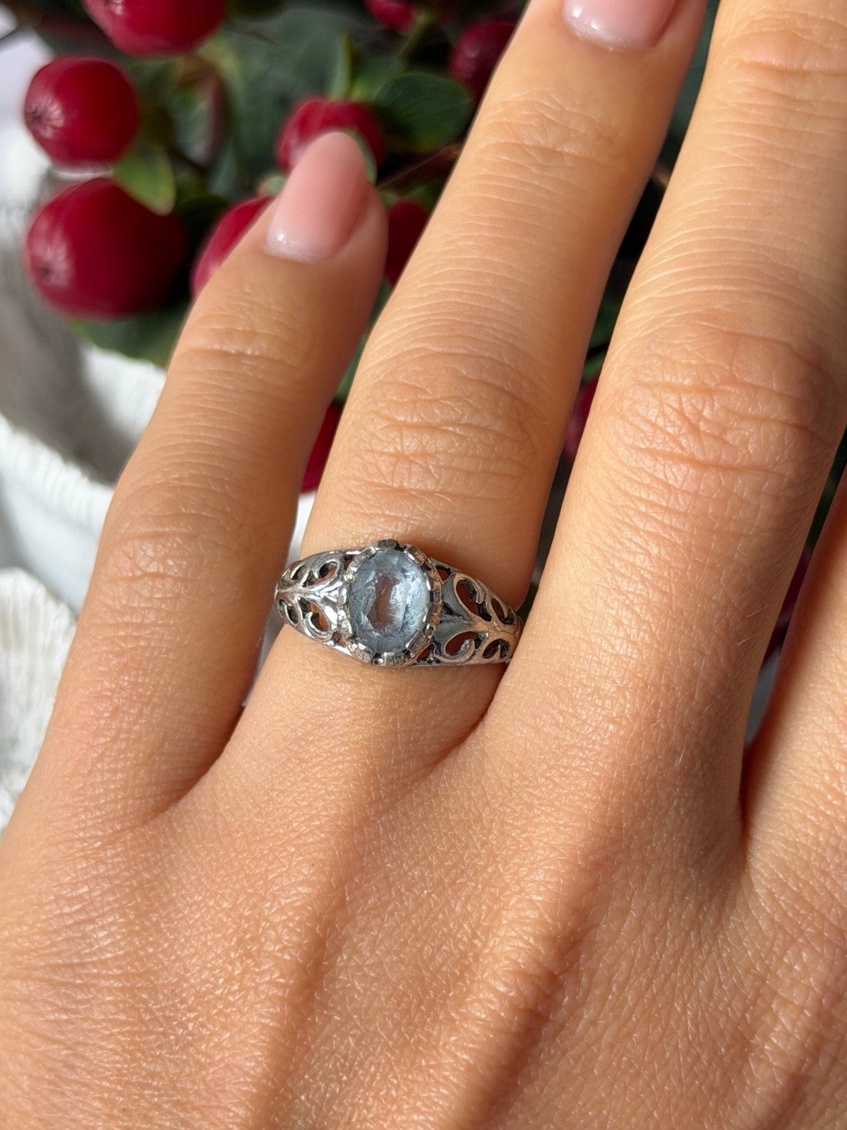 Seta Vintage 925 Sterling Silver Aquamarine Ring Size 6