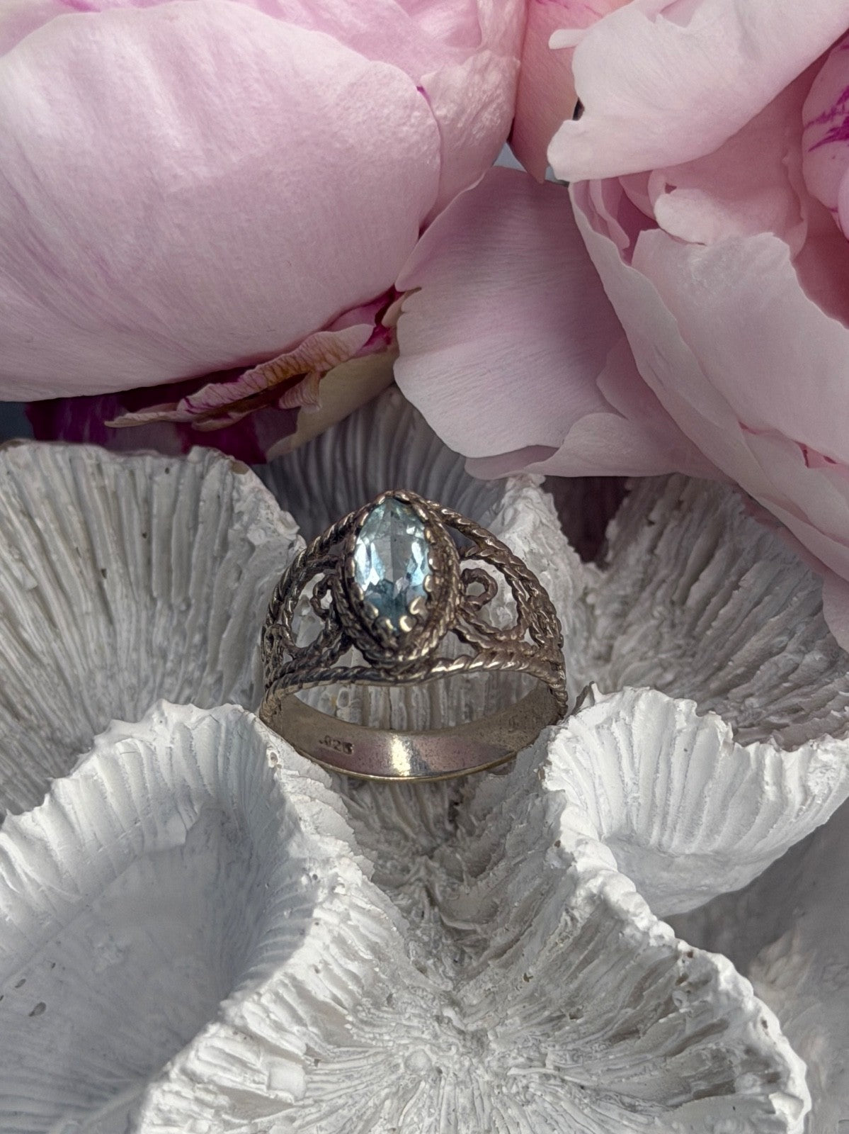 925 Sterling Silver Blue Topaz Ring Size 8