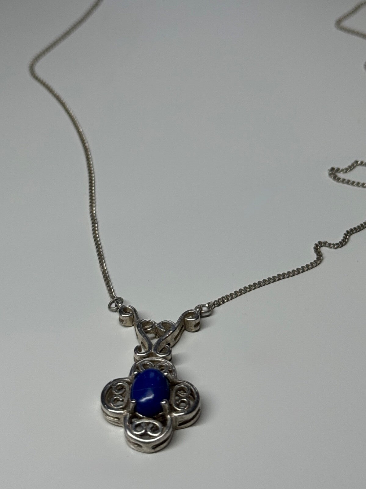 925 Sterling Silver Lapis Lazuli Necklace Length 19 In