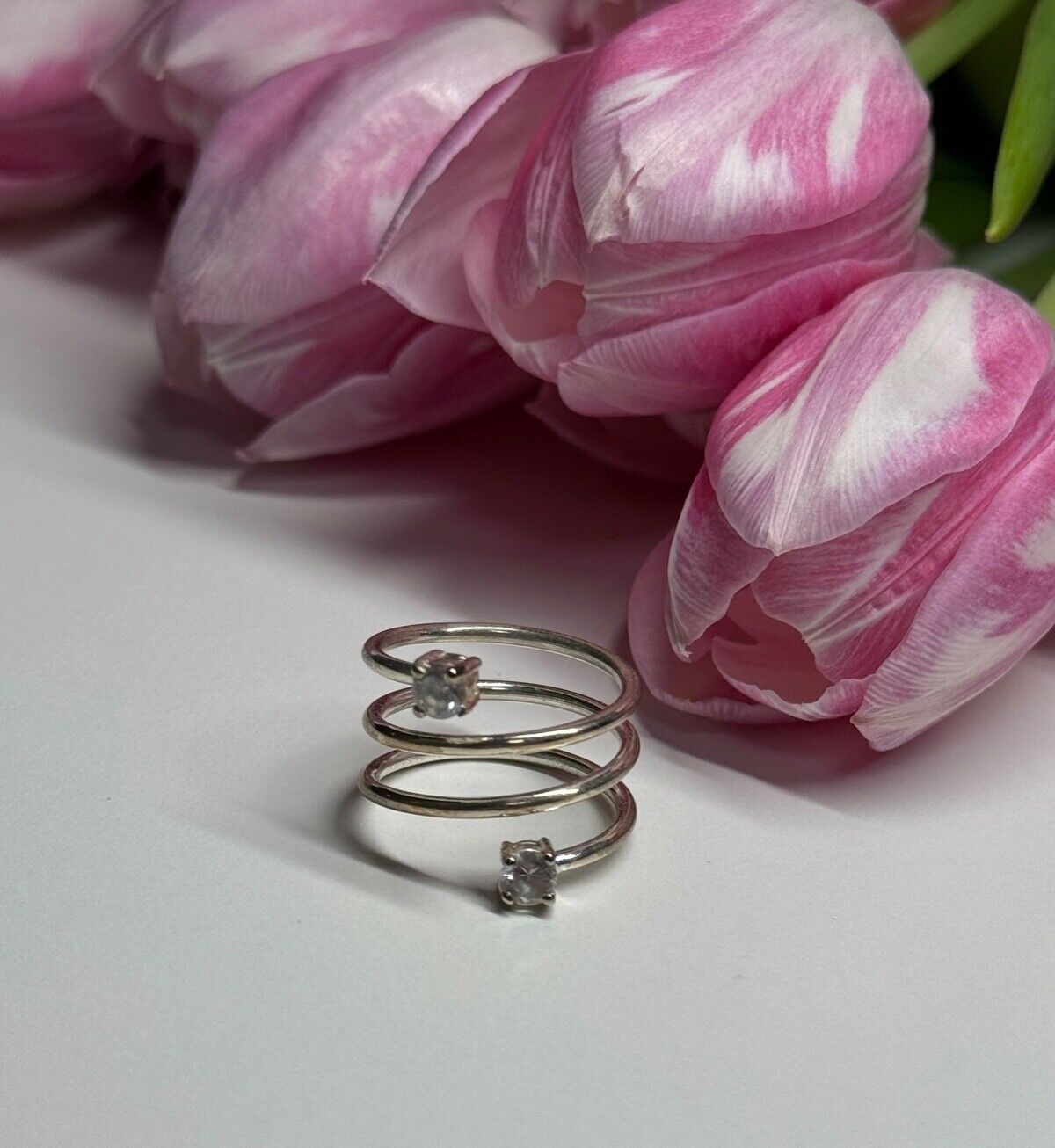 925 Sterling Silver White Spinel Ring Size 6