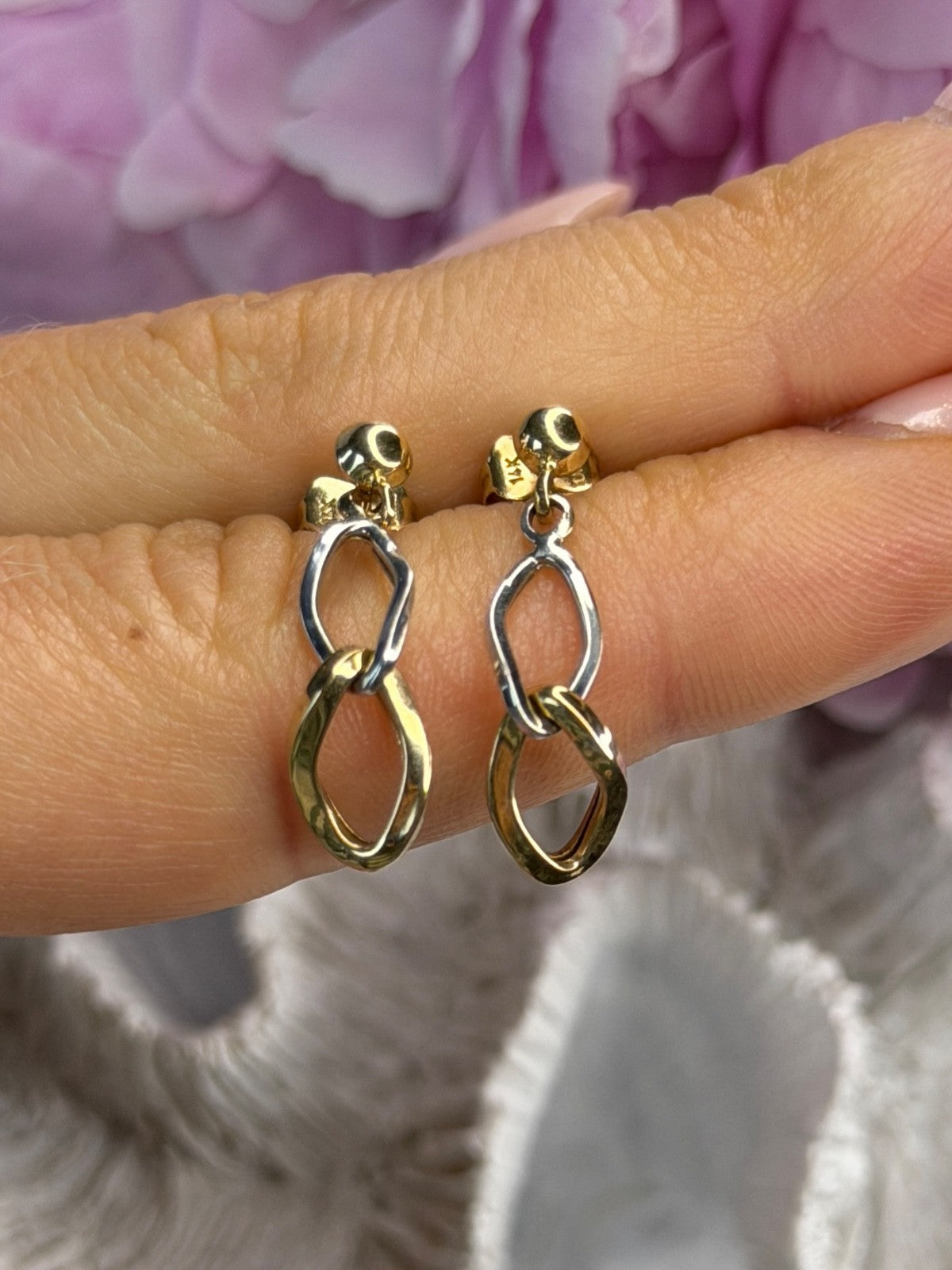 Aesthetic 14K Yellow & White Gold Earrings Length 1 Inch