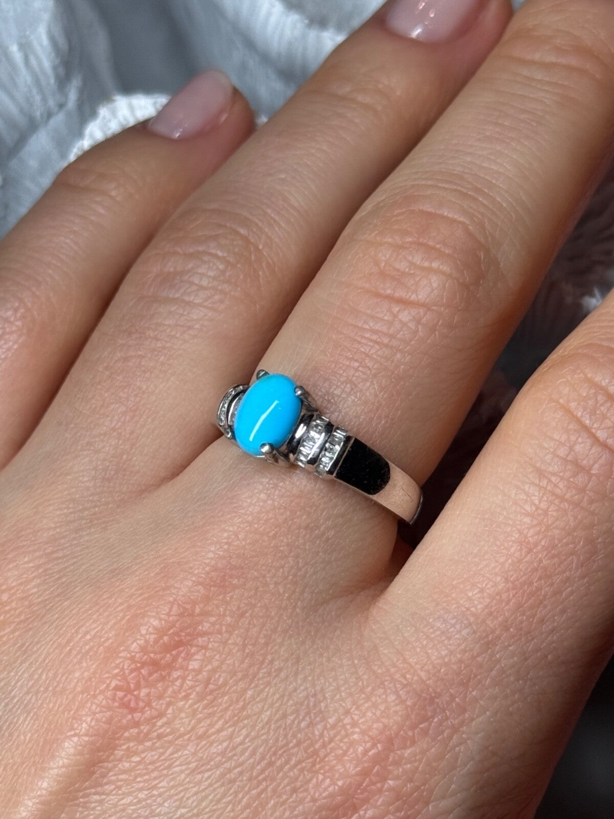 925 Sterling Silver Larimar & Beryl Ring Size 7.5