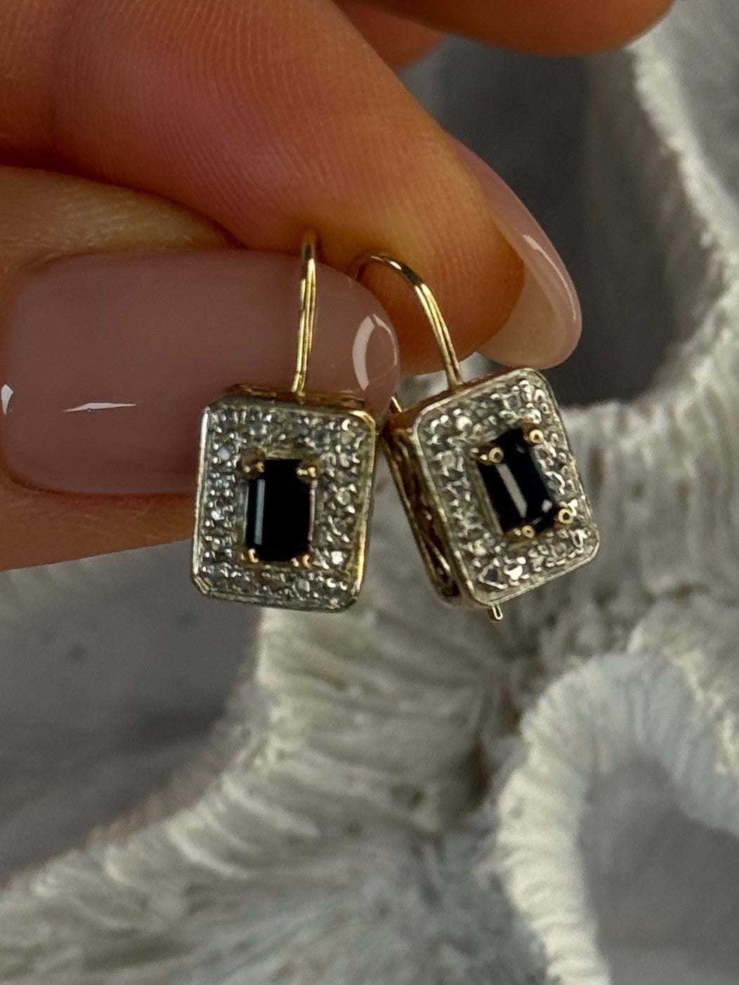 925 Sterling Silver Gold Plated Sapphire Earrings Length 0.70 Inch