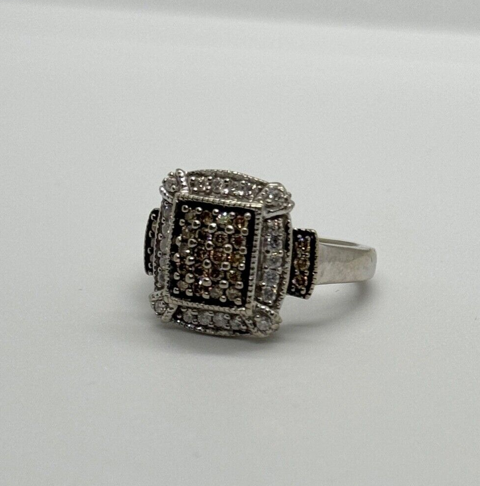10K White Gold Diamond & Tourmaline Ring Size 4.5