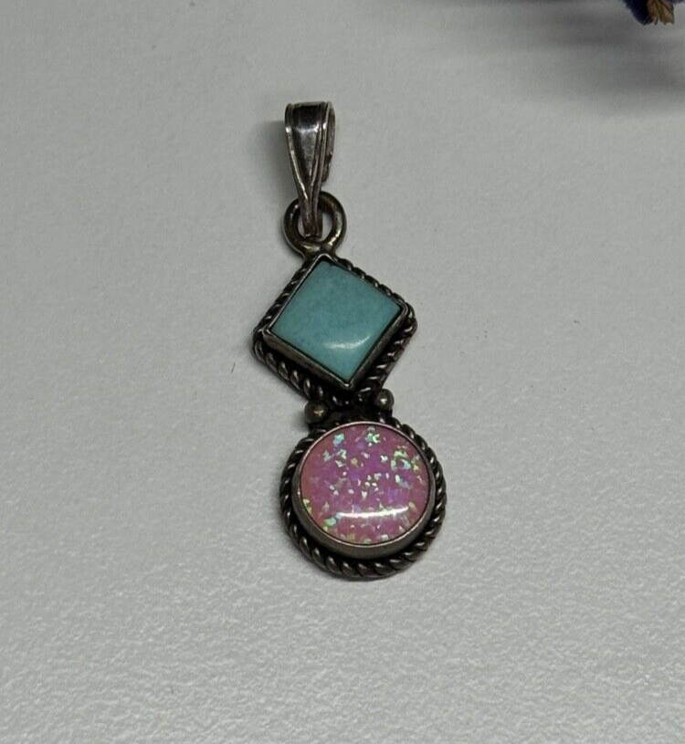 925 Sterling Silver Turquoise & Opal Pendant
