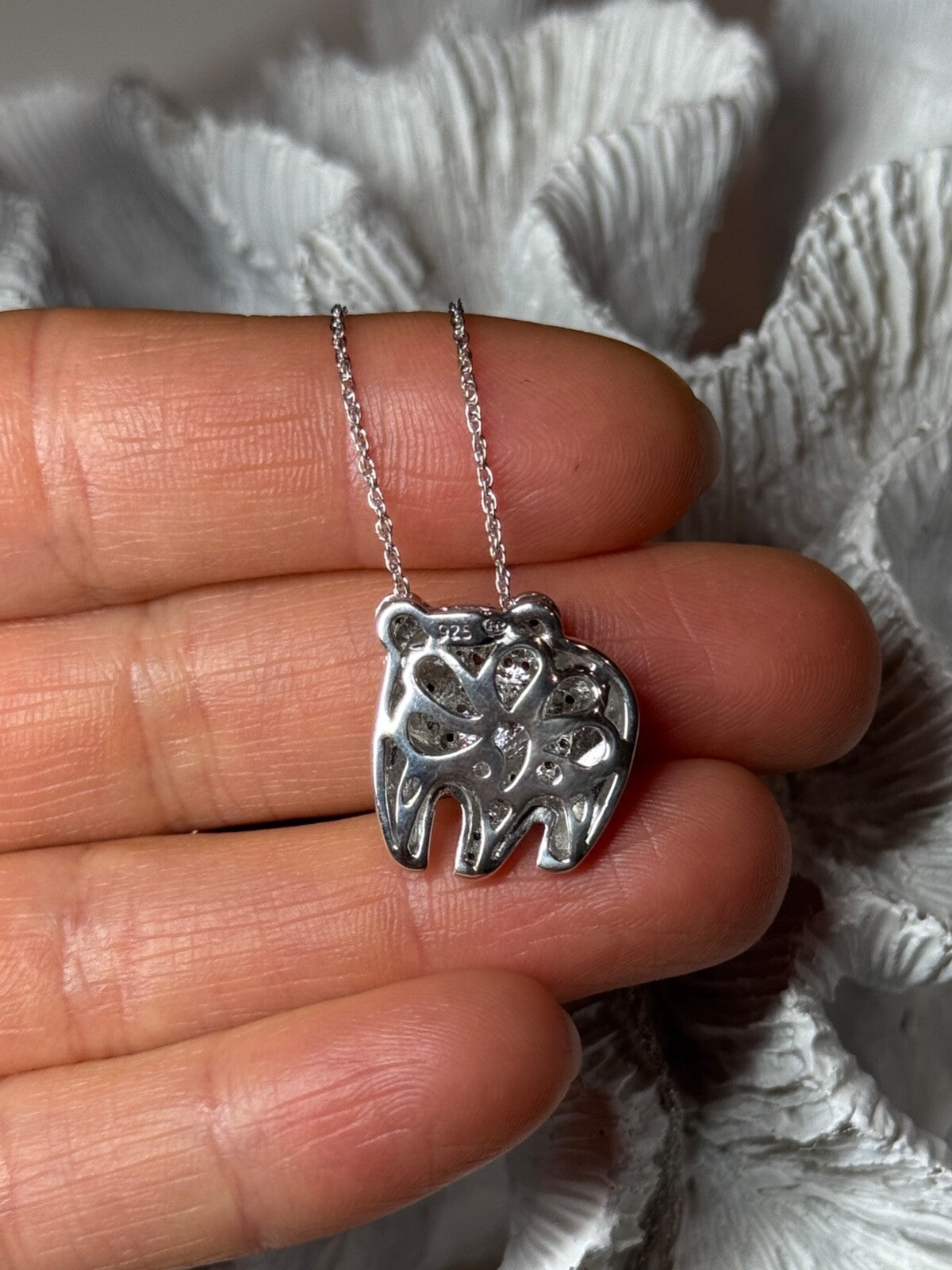 925 Sterling Silver Baby Bear CZ Necklace Length 18 Inch