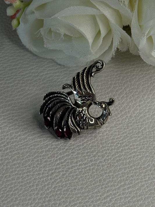 925 Sterling Silver Bird Pyrope Garnet Charm Pendant Length 1 Inch