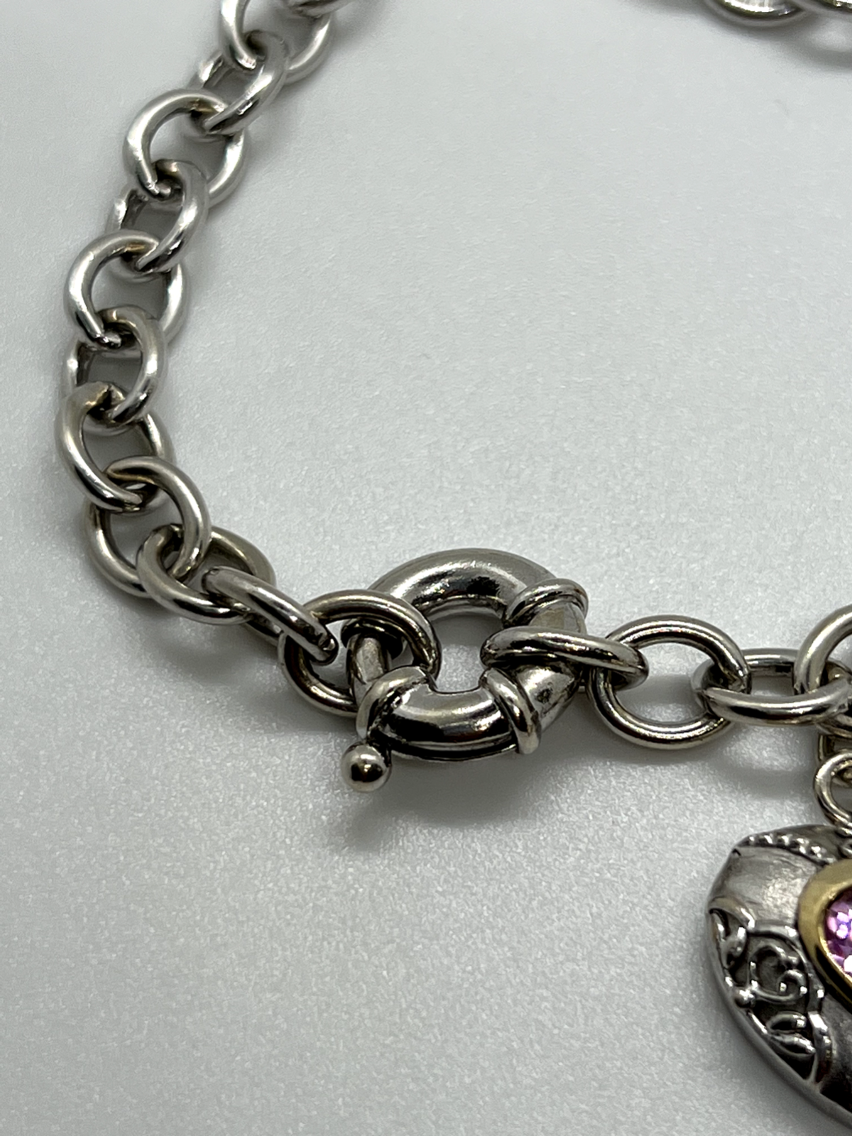 925 Sterling Silver Pink Topaz Heart Bracelet