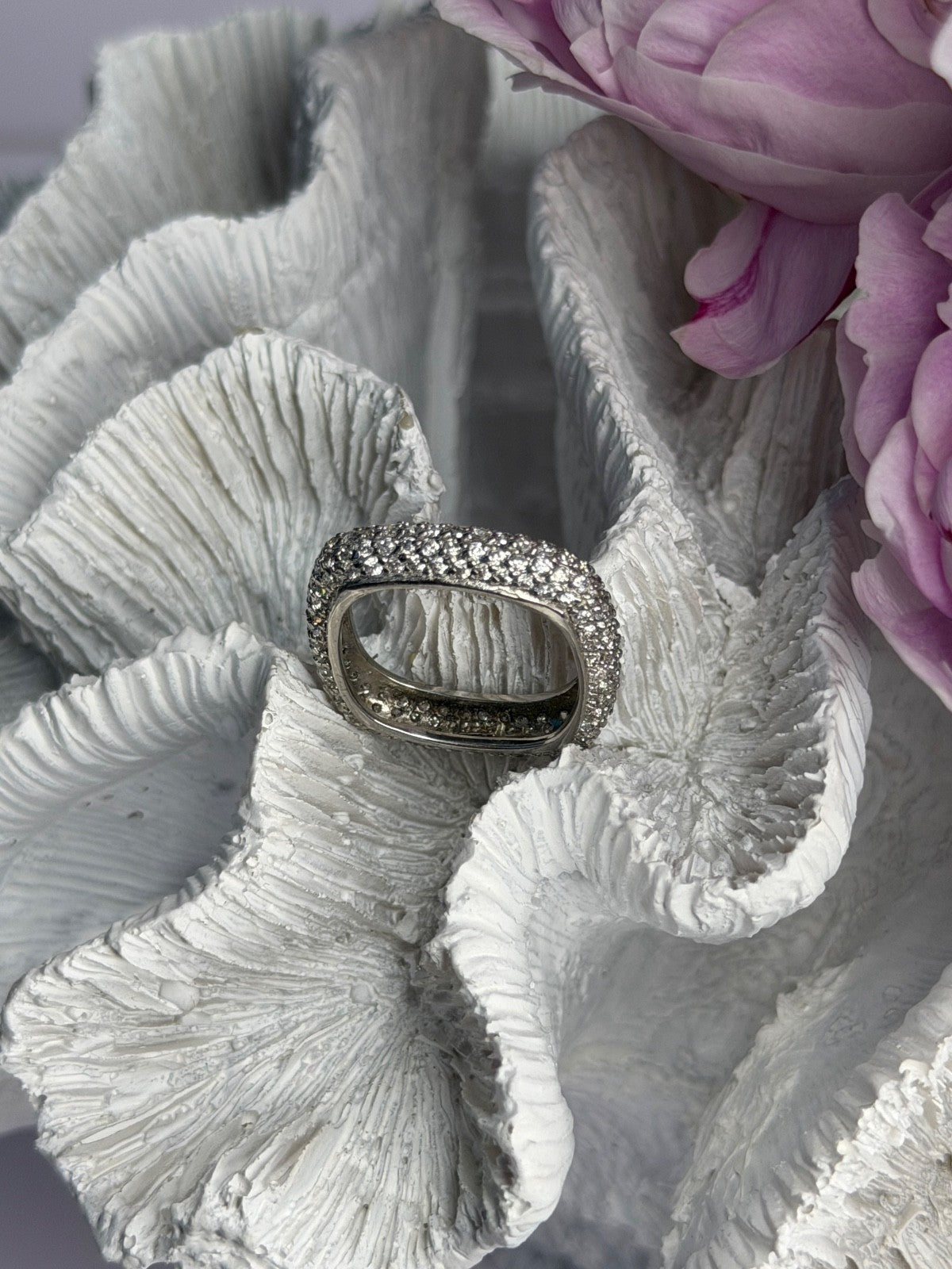 Unique Design 925 Sterling Silver Cz Ring Size 7