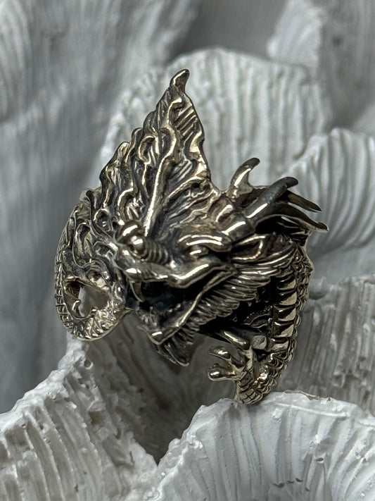 925 Sterling Silver Dragon Ring Size 9
