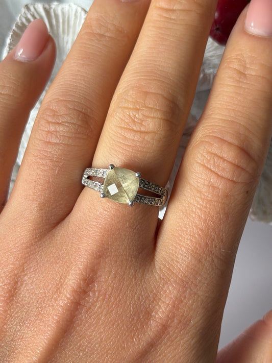 925 Sterling Silver Lemon Citrine Ring Size 8