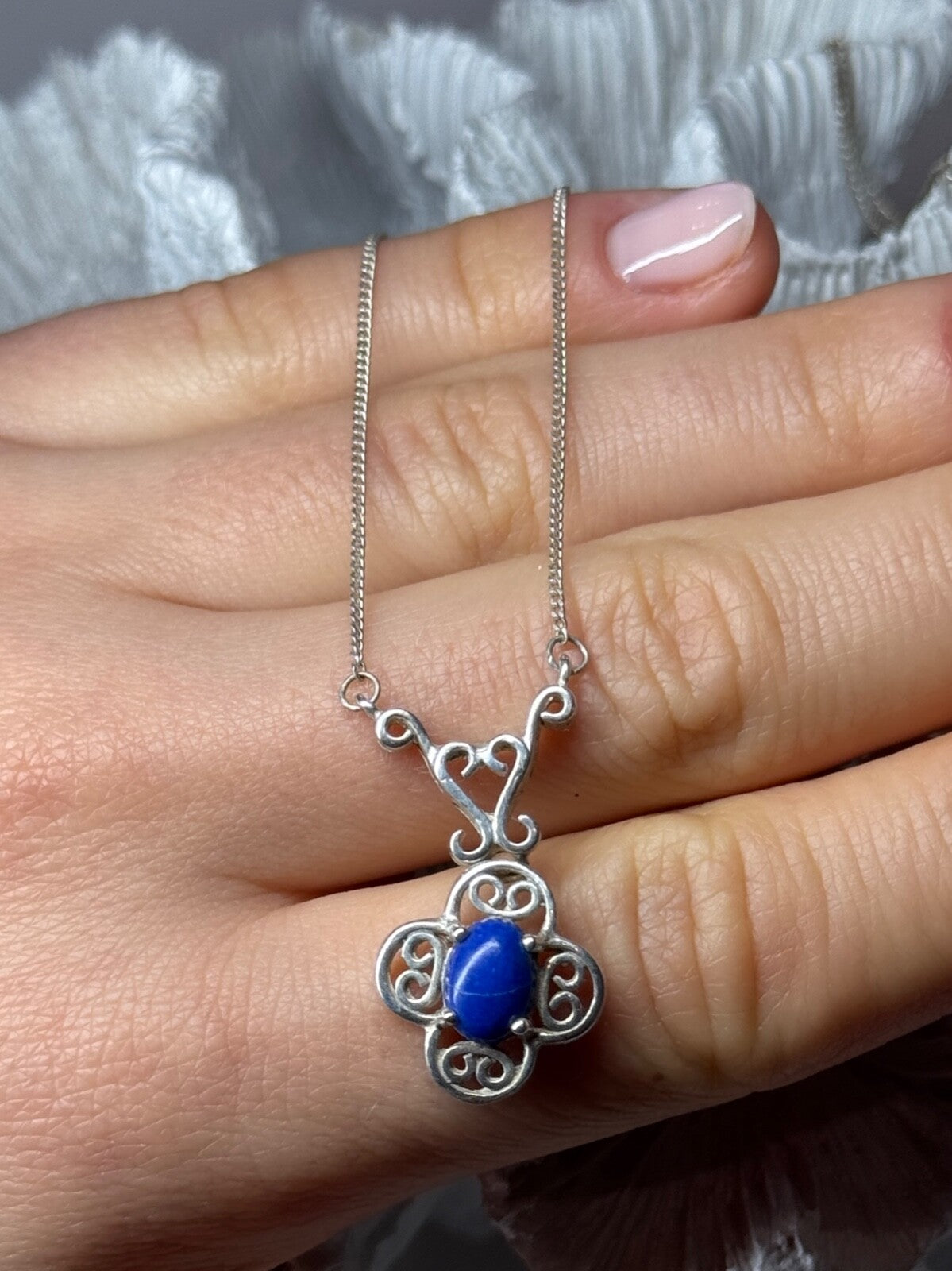 925 Sterling Silver Lapis Lazuli Necklace Length 19 In