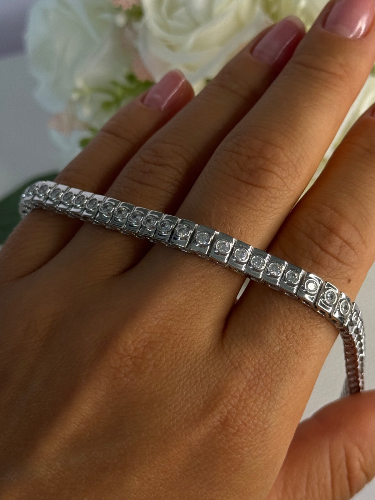 Elegant 925 Sterling Silver CZ Bracelet Length 7.5 Inch
