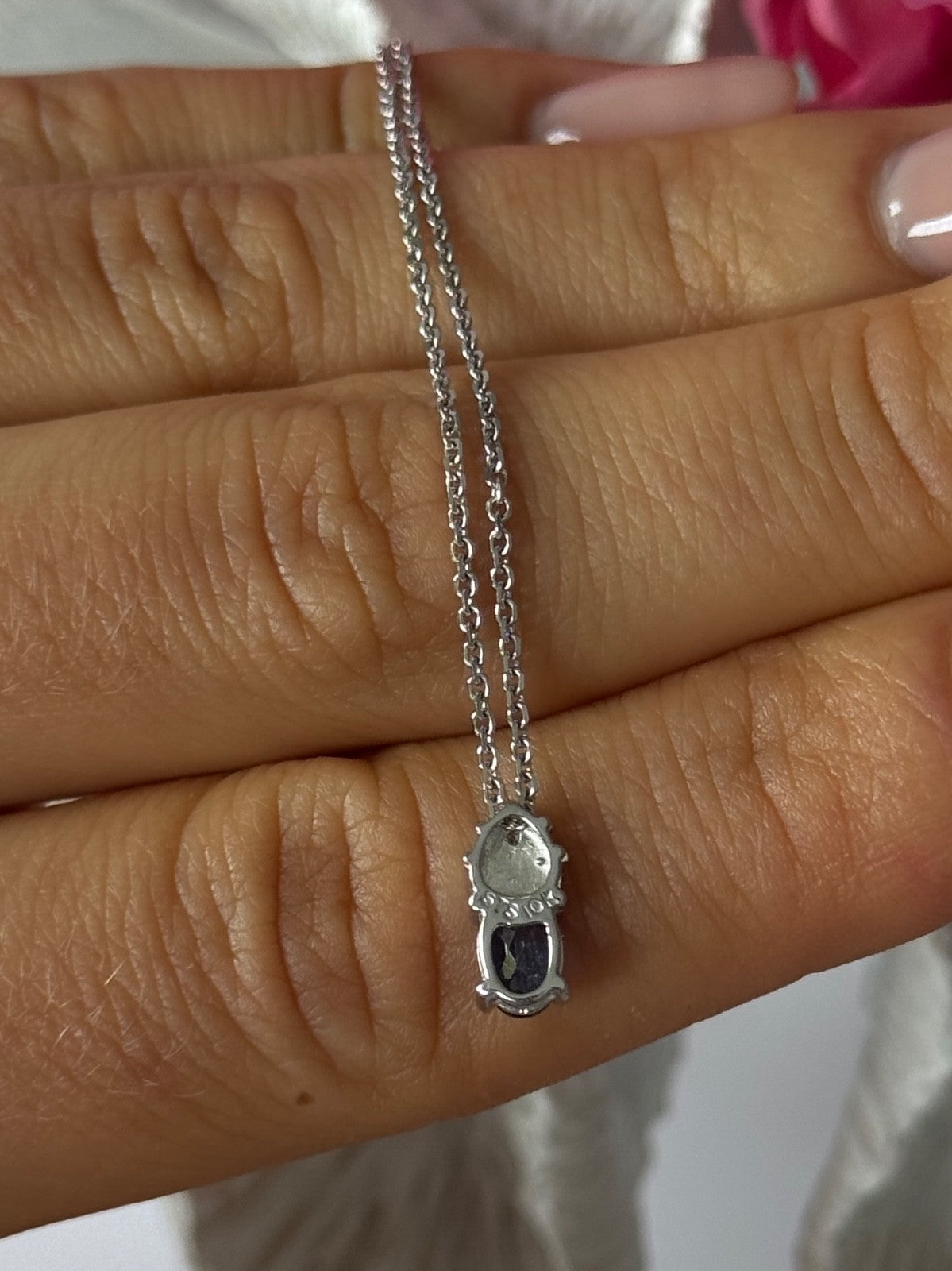 14K White Gold Chain & 10K White Gold Pendant Sapphire & Diamond