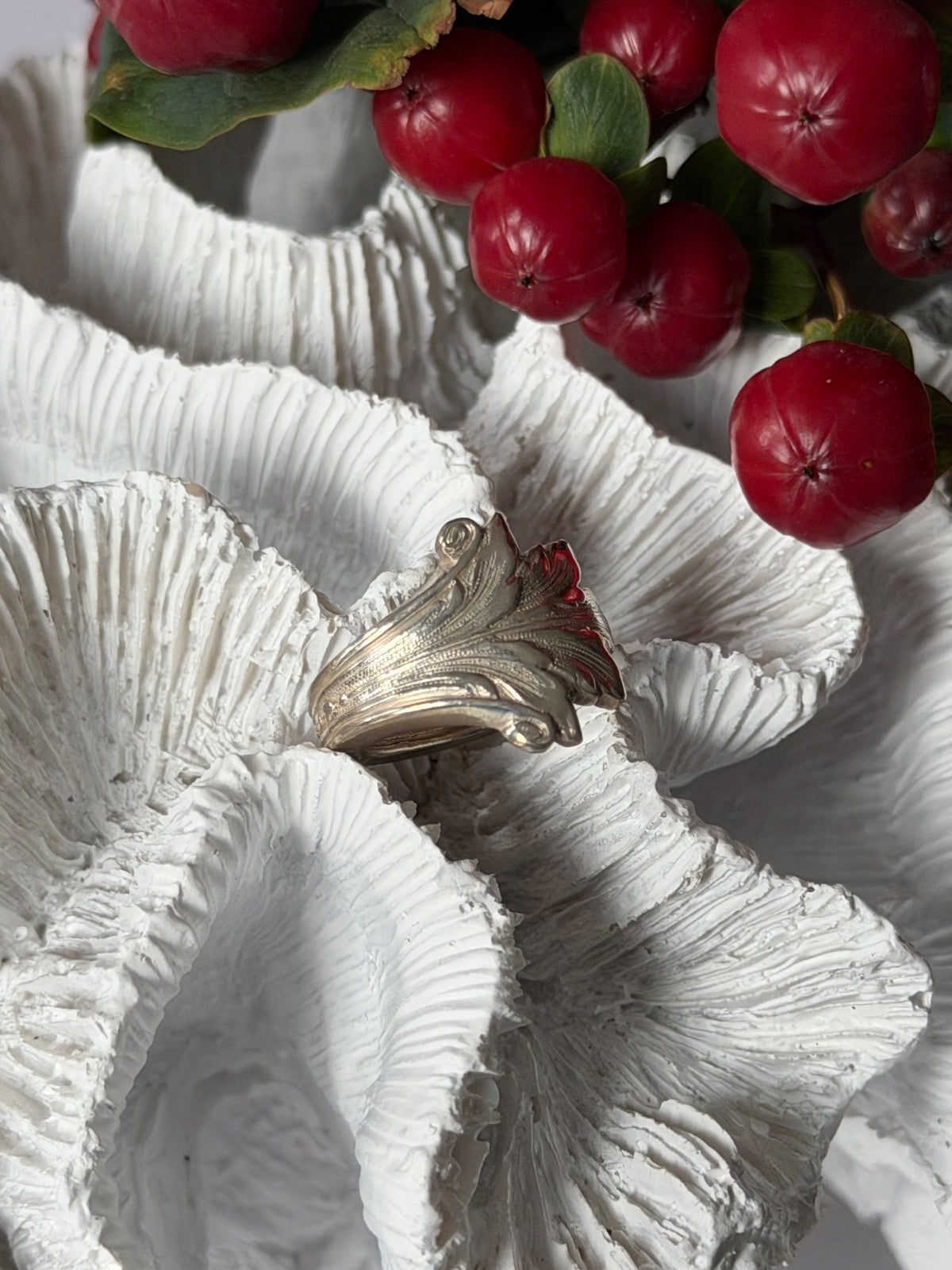 Acanthus Italian 925 Sterling Silver Ring With Brushed Finish Size 5