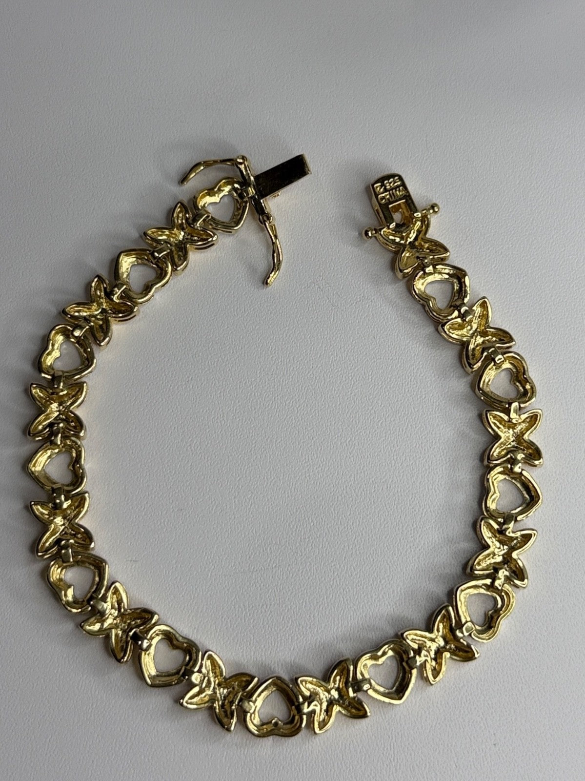 925 Sterling Silver Gold Plated Heart Bracelet Length 7.5