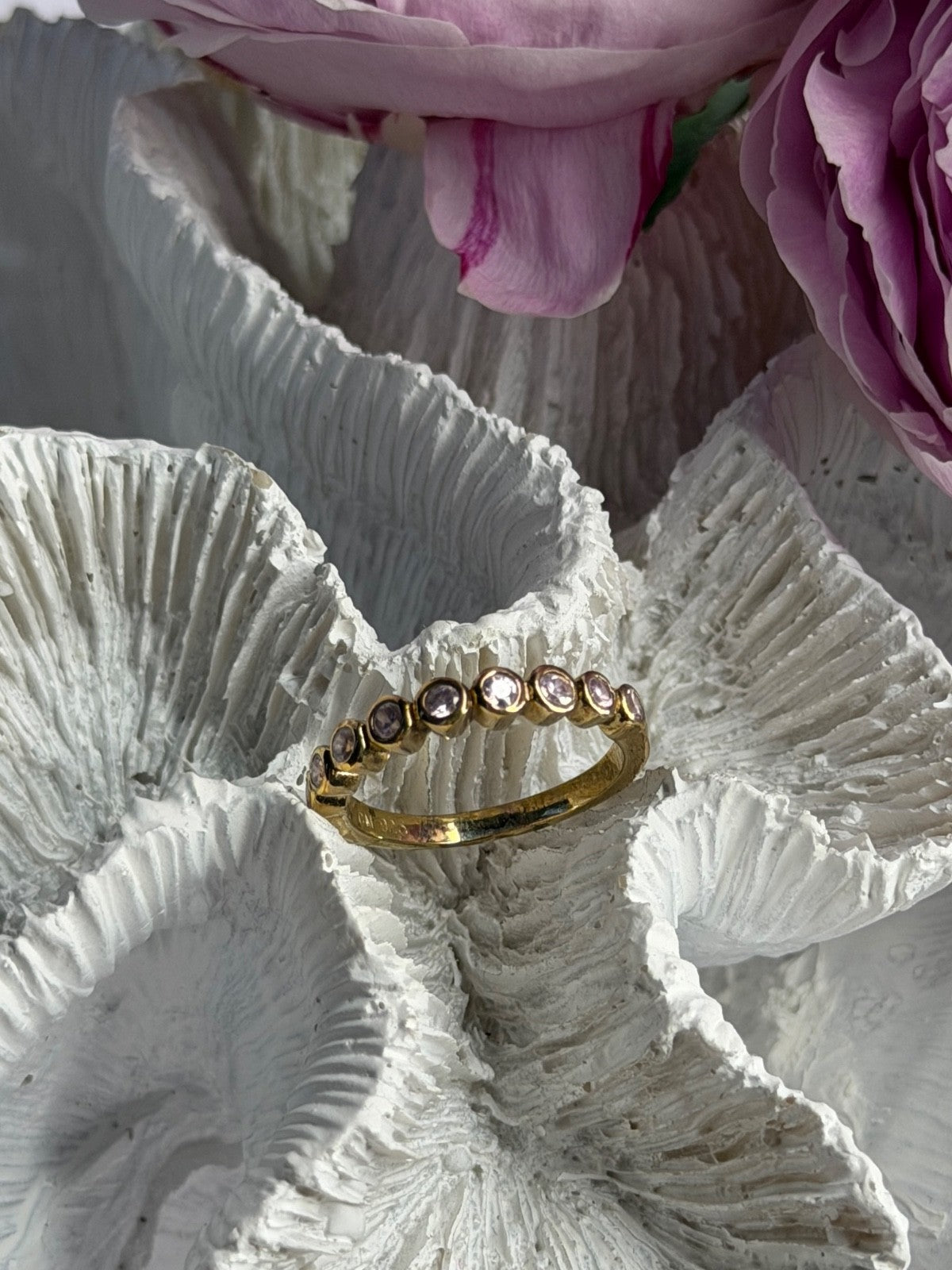 925 Sterling Silver Gold Plated Morganite Ring Size 6
