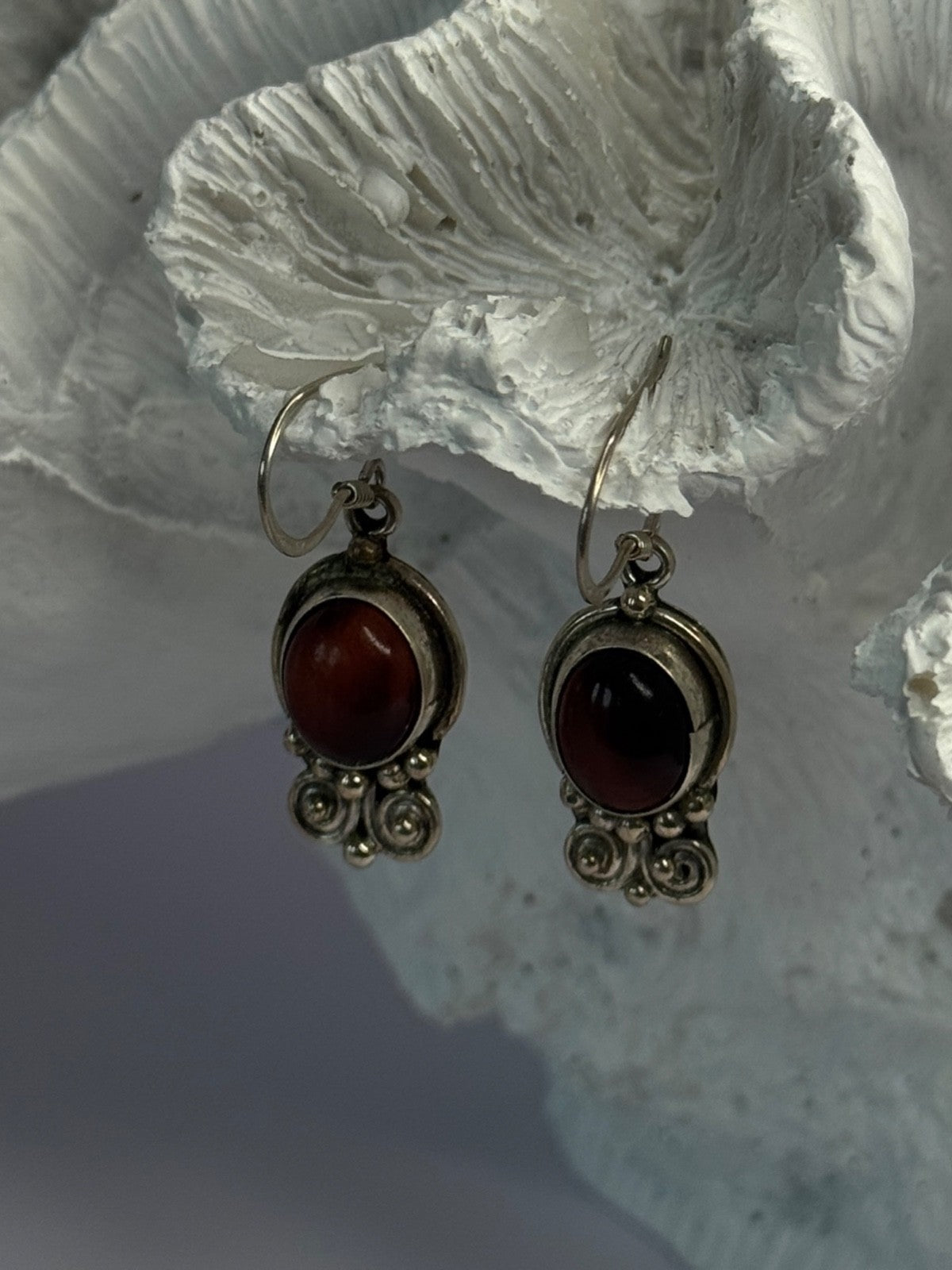Vintage 925 Sterling Silver Tigers Eye Earrings Length 1.30 Inch