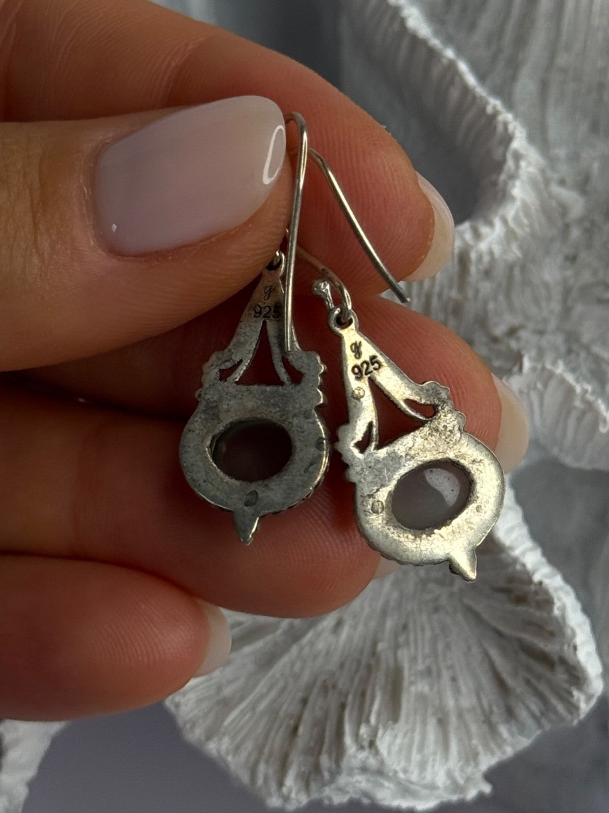 Vintage 925 Sterling Silver Jade Earrings Length 1.40 Inch