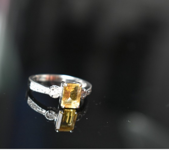 925 Sterling Silver Citrine & CZ Ring Size 8