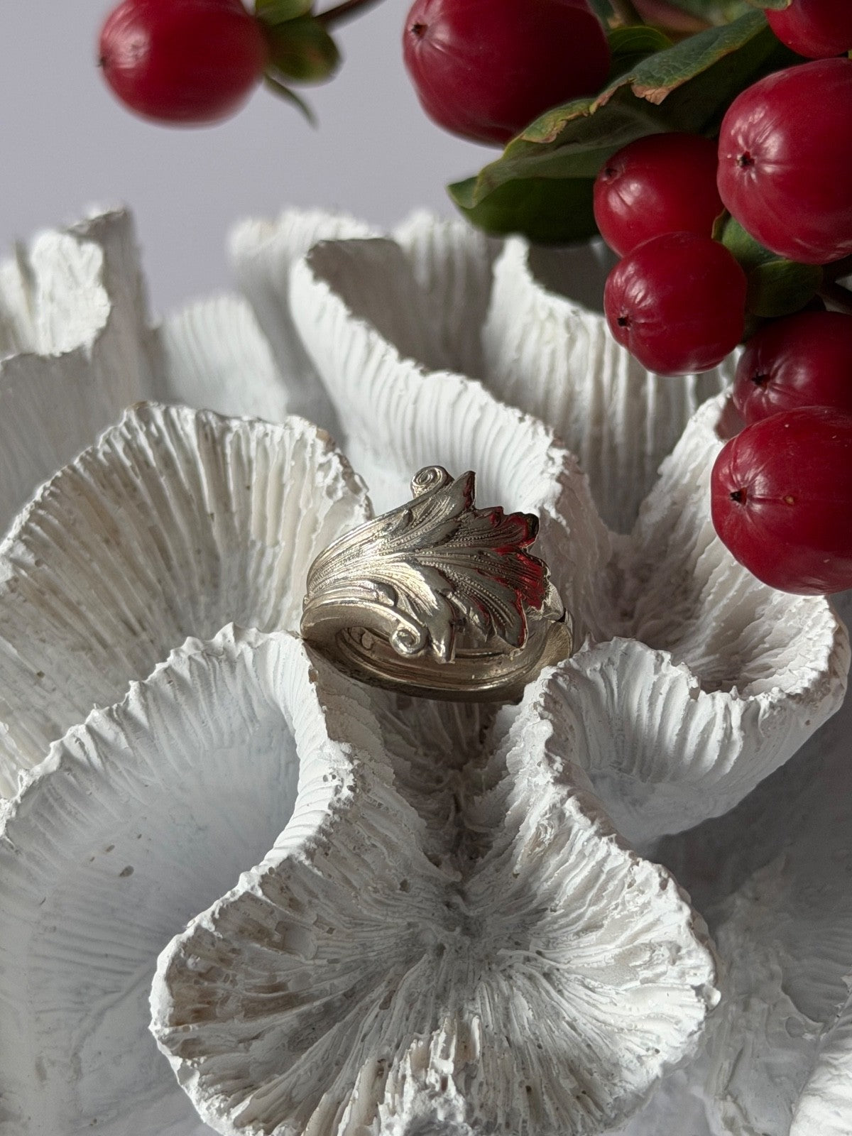 Acanthus Italian 925 Sterling Silver Ring With Brushed Finish Size 5