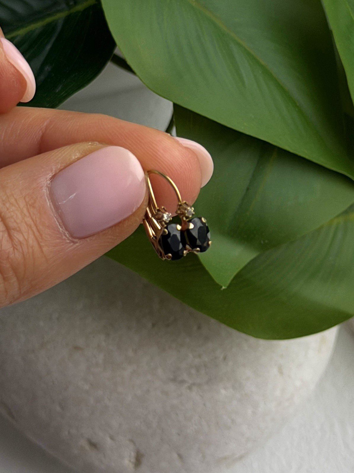 10K Yellow Gold Dark Blue Sapphire & Diamond Lever back Earrings
