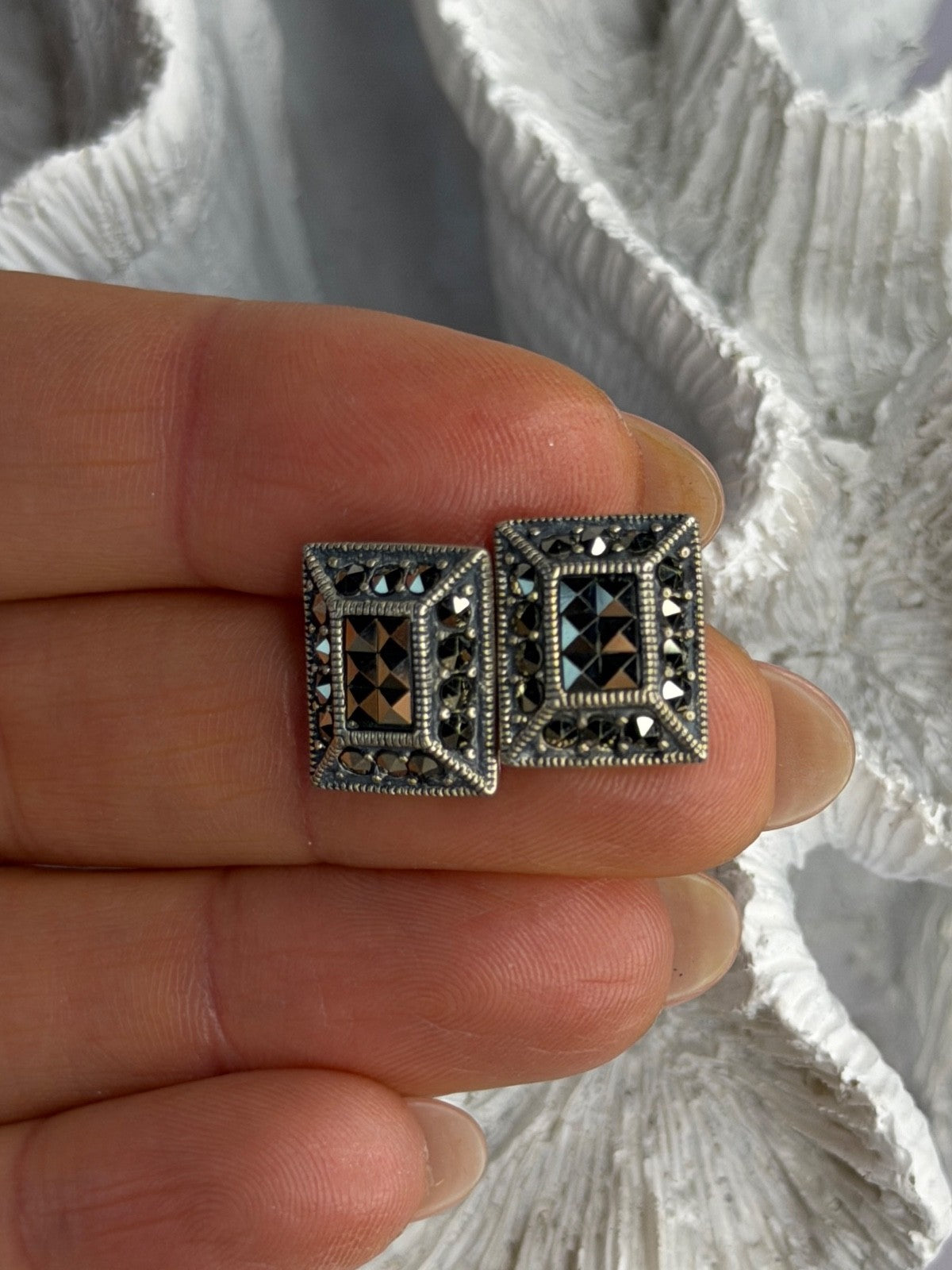 Vintage 925 Sterling Silver Marcasite Earrings