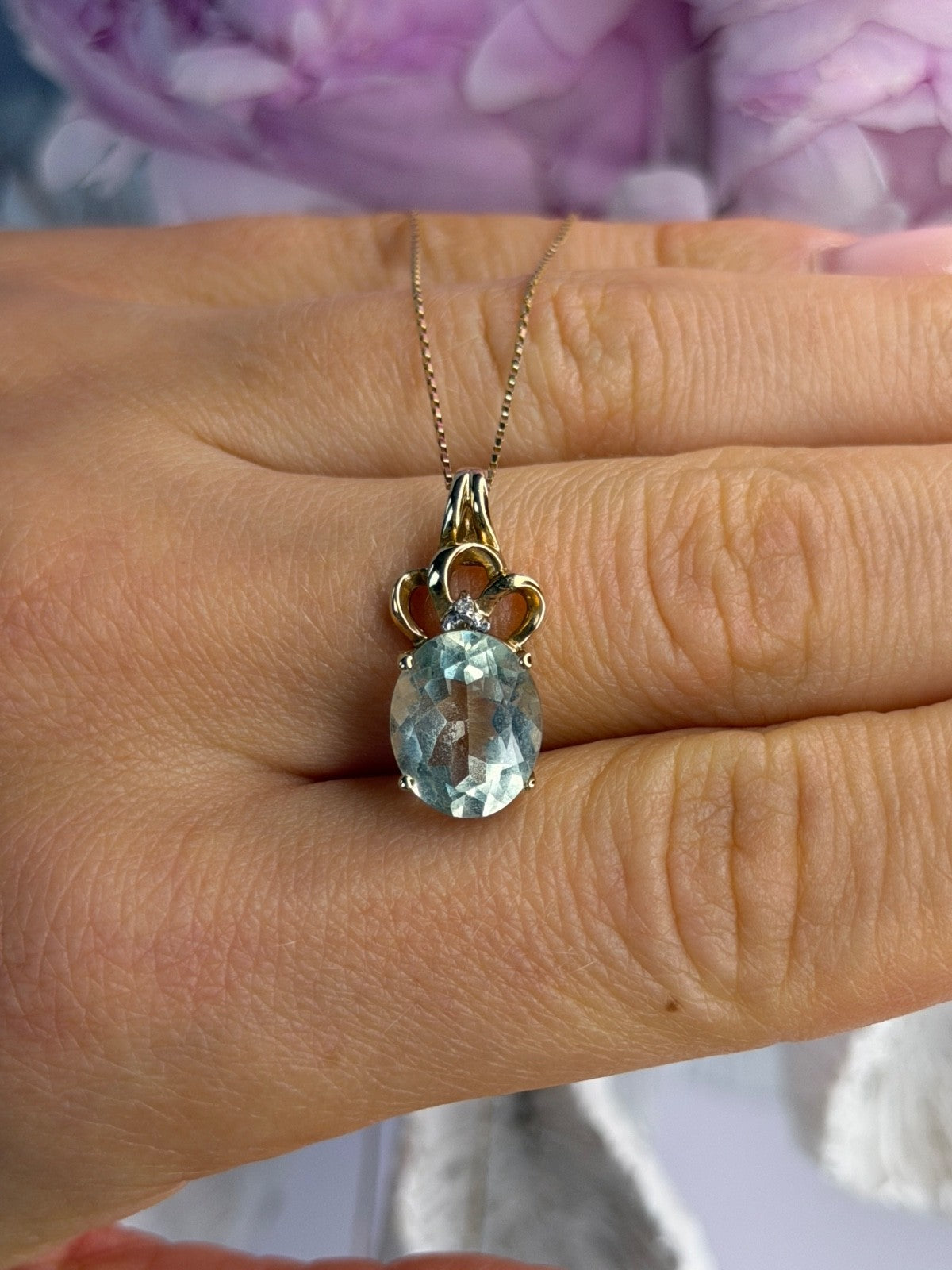 10K Yellow Gold Prasiolite & Diamond Necklace Length 18 Inch