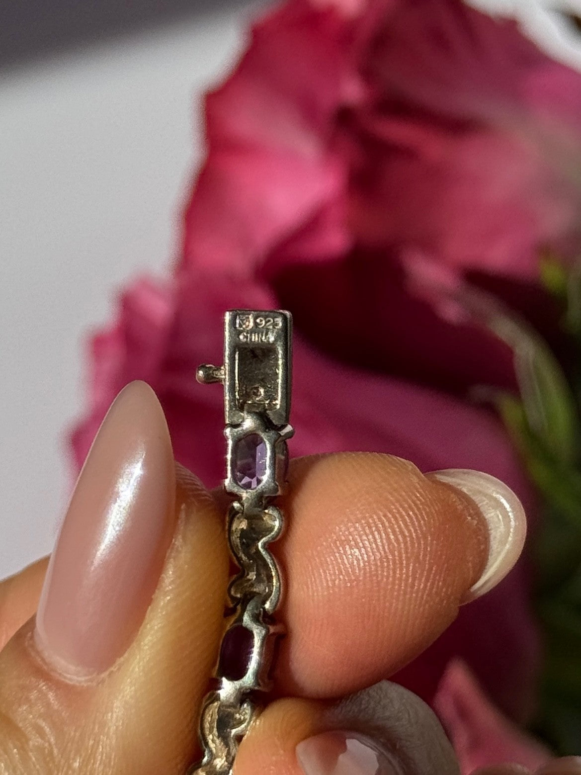 925 Sterling Silver Amethyst Bracelet 7.5 Inch
