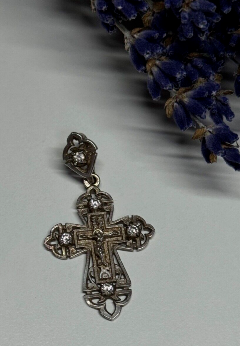 925 Sterling Silver CZ Cross Length 40 Mm
