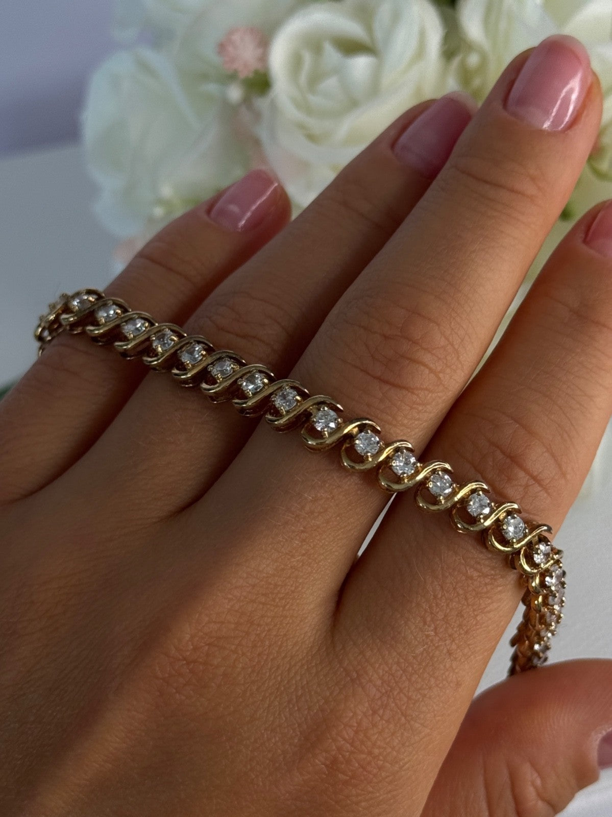 Fas 925 Sterling Silver Gold Plated CZ Bracelet Length 8.5 Inch