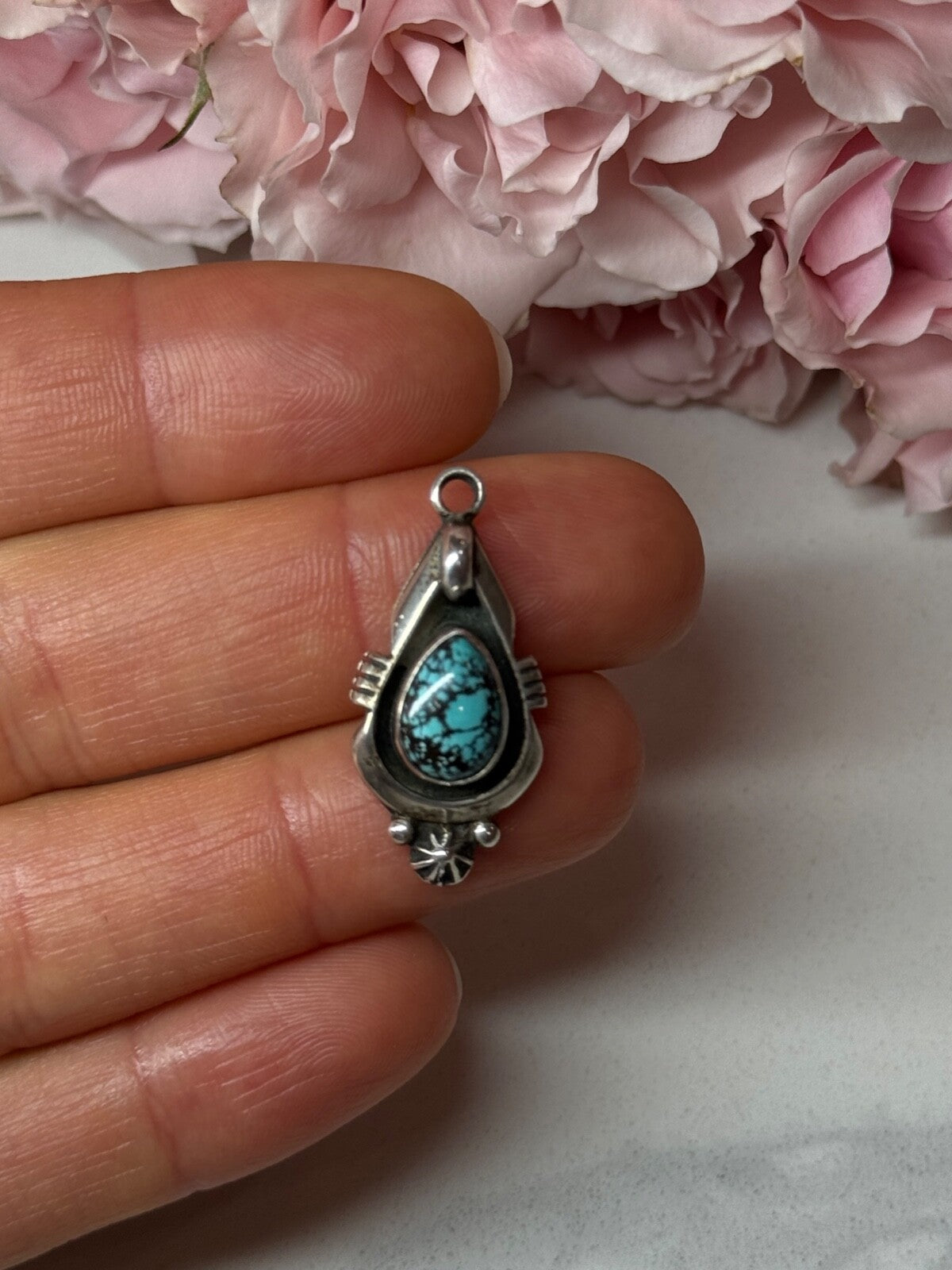 925 Sterling Silver Turquoise Pendant Length 1.1 In