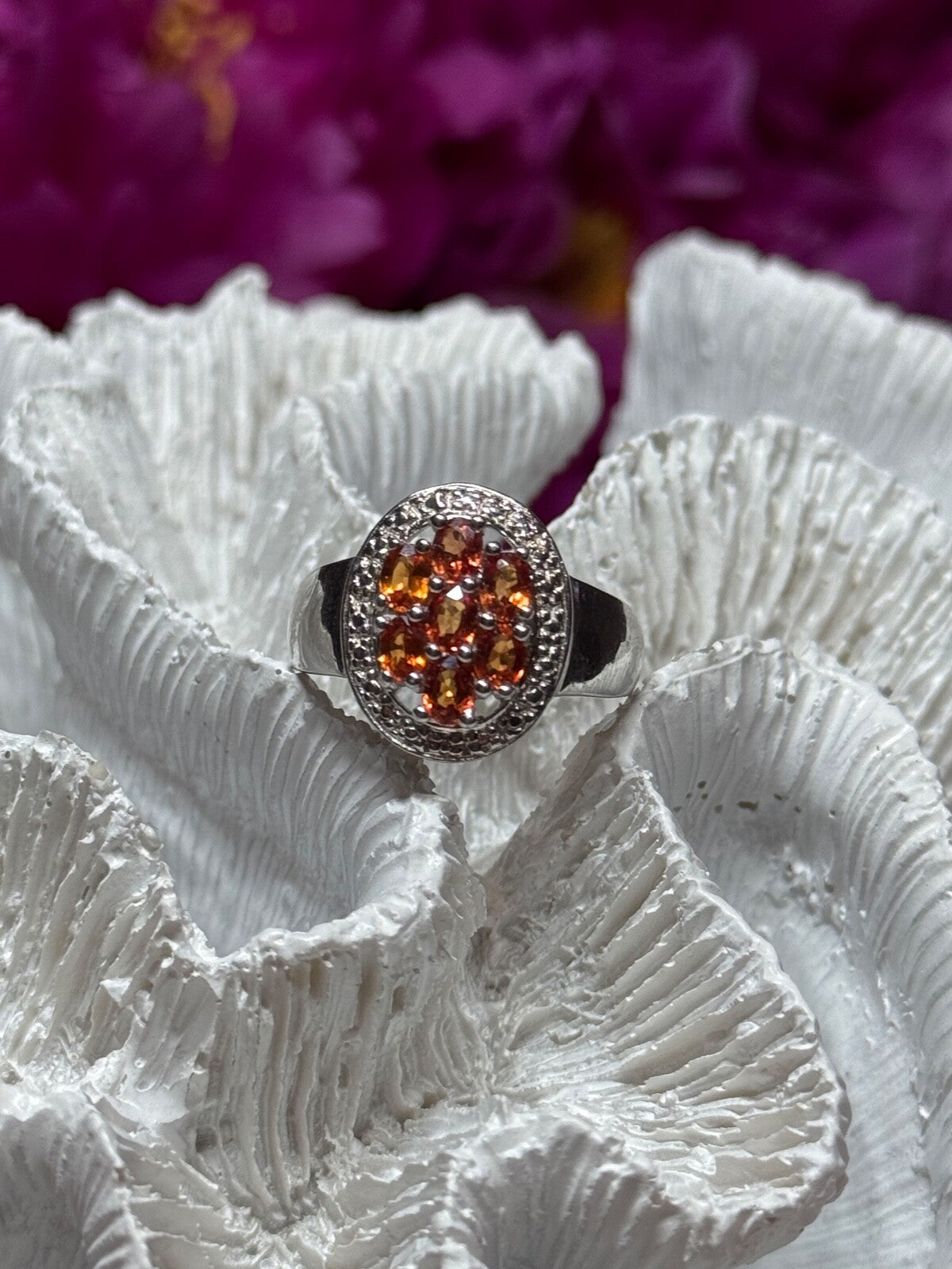 925 Sterling Silver Orange Citrine Ring Size 7.5