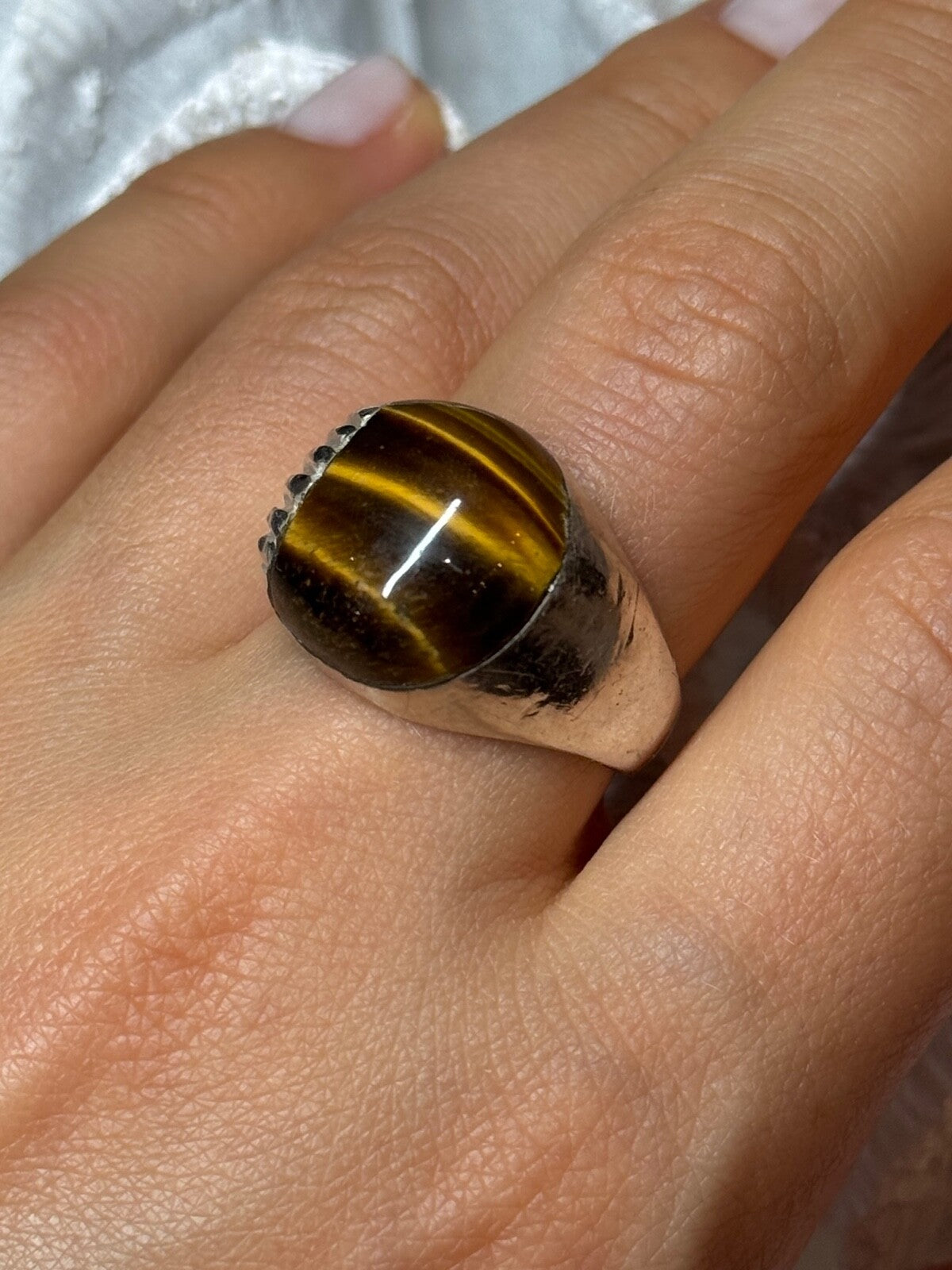 925 Sterling Silver Amber Men'S Ring Size 9