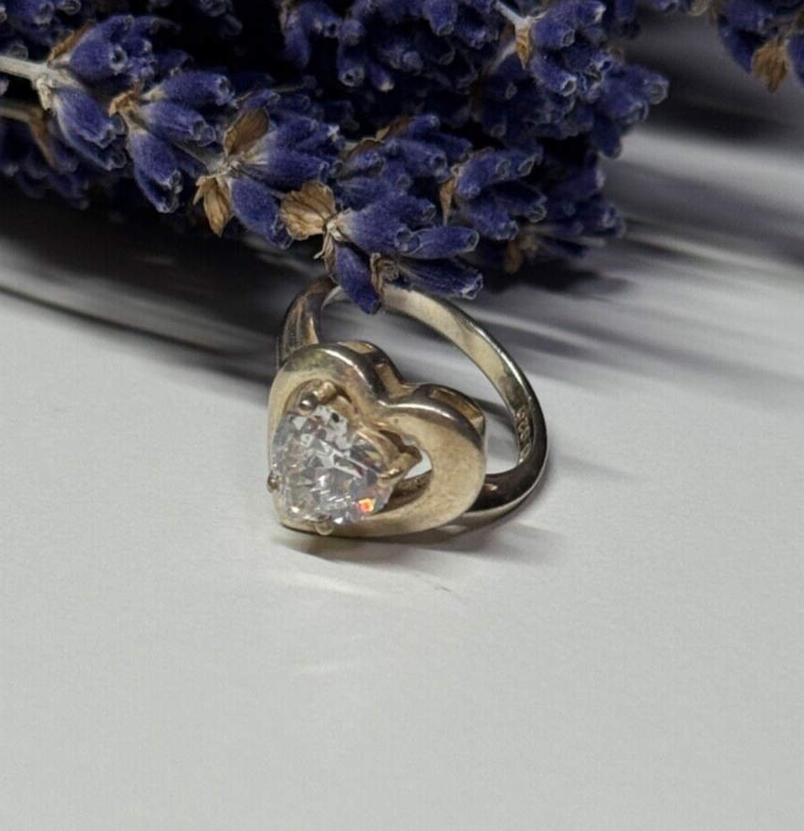 925 Sterling Silver CZ Heart Ring Size 5