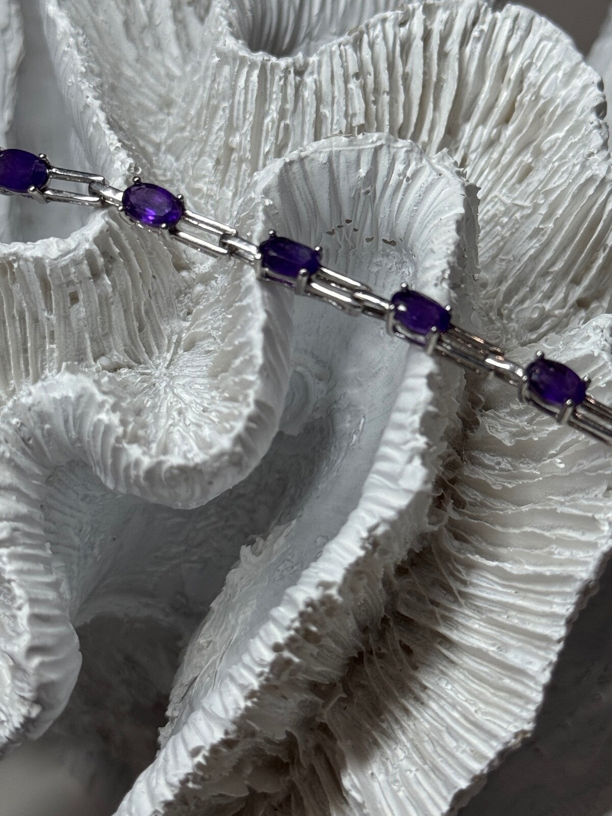 925 Sterling Silver Amethyst Bracelet Length 7 Inch