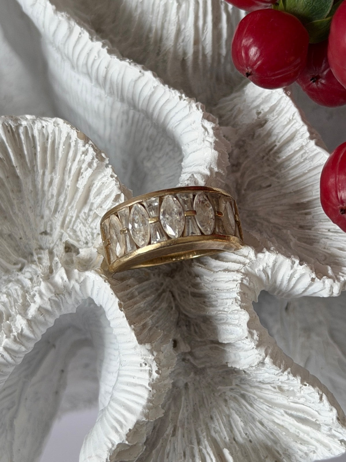 925 Sterling Silver Gold Plated Beryl Ring Size 6