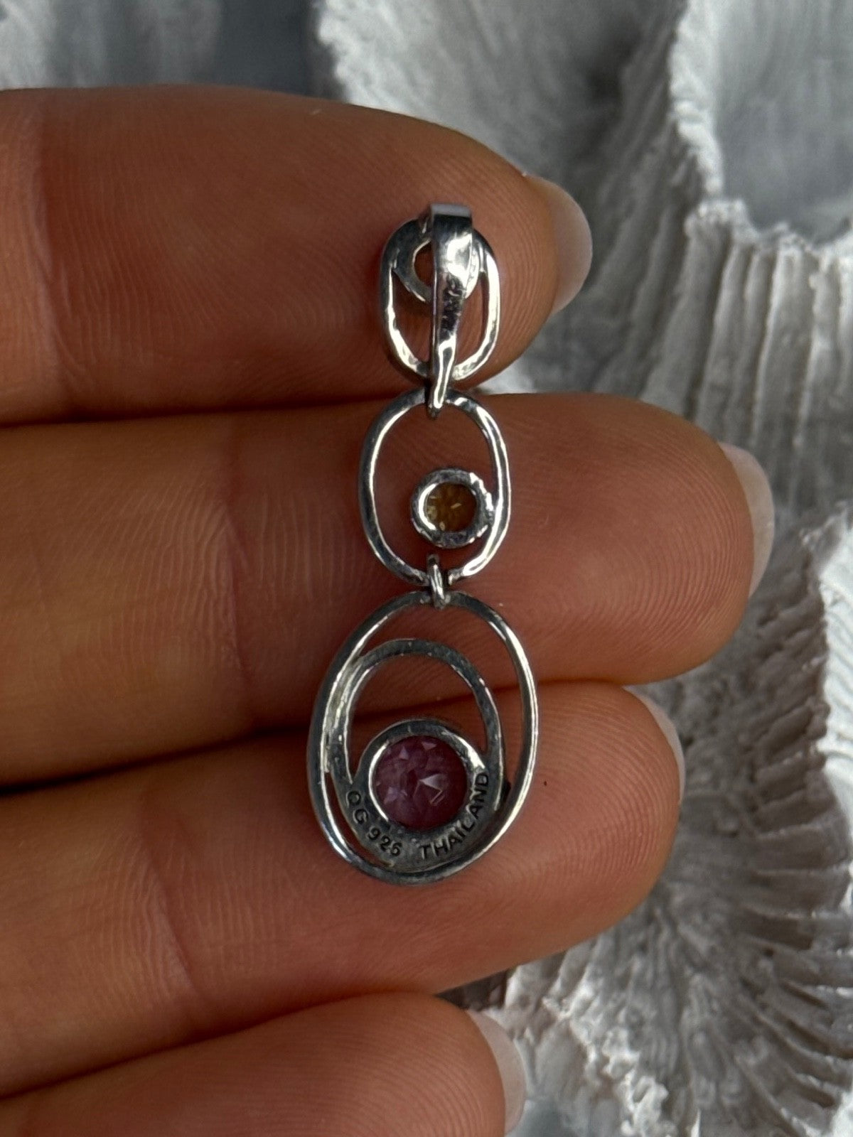 925 Sterling Silver Amethyst & Peridot & Topaz Pendant Length 1.30 Inch