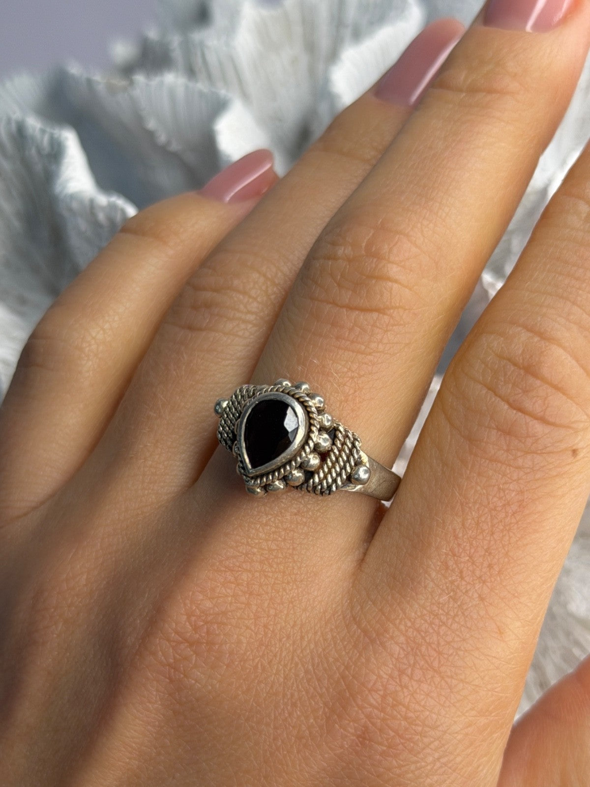 Vintage 925 Sterling Silver Garnet Ring Size 9