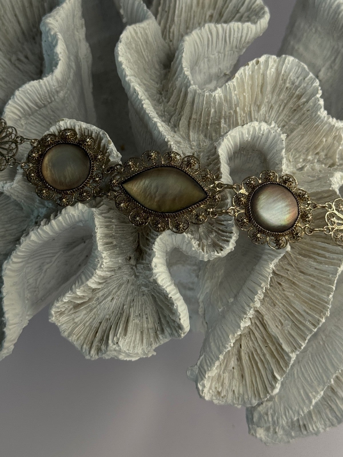 Vintage Beautiful 925 Sterling Silver Abalone Bracelet Length 7