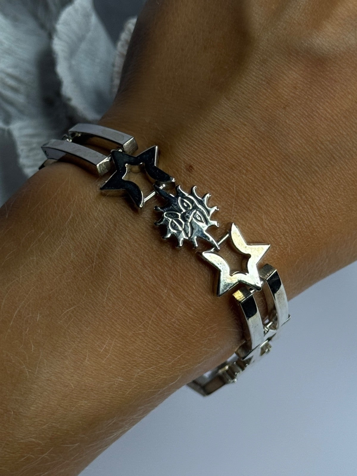 Vintage 925 Sterling Silver Sun Face Bracelet Length 8