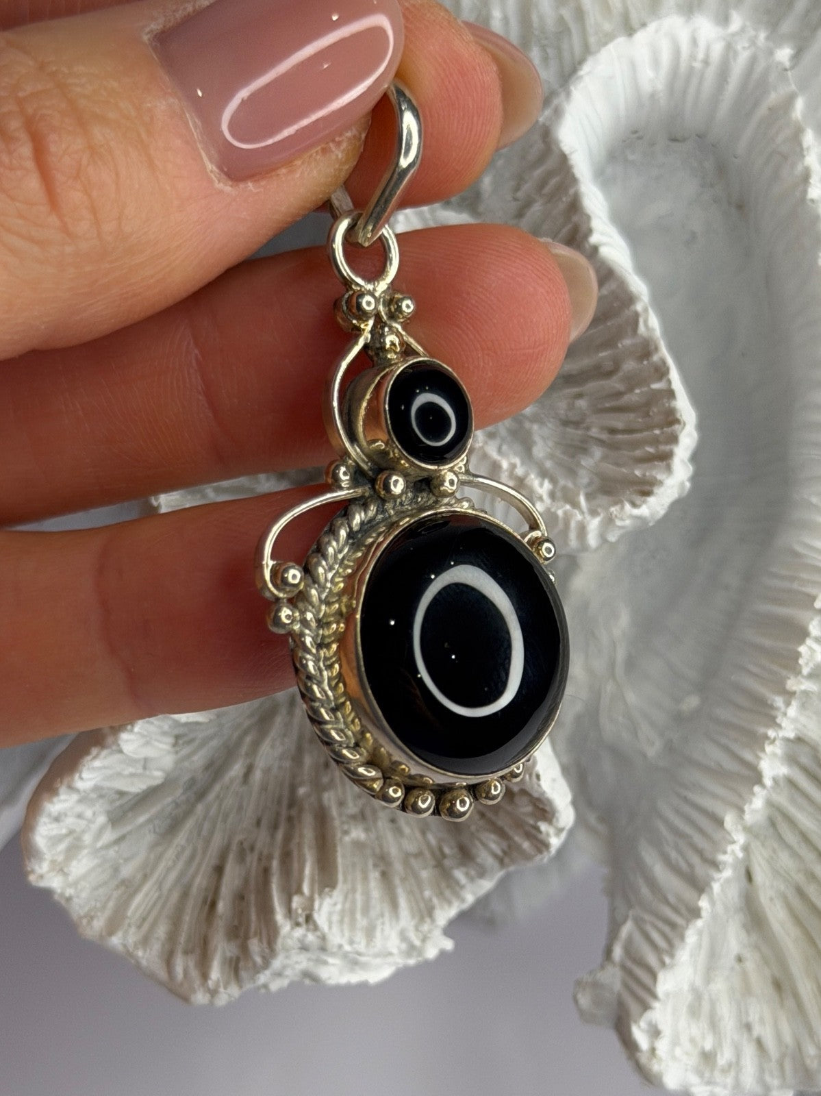 Vintage 925 Sterling Silver Agate Pendant Length 2 in