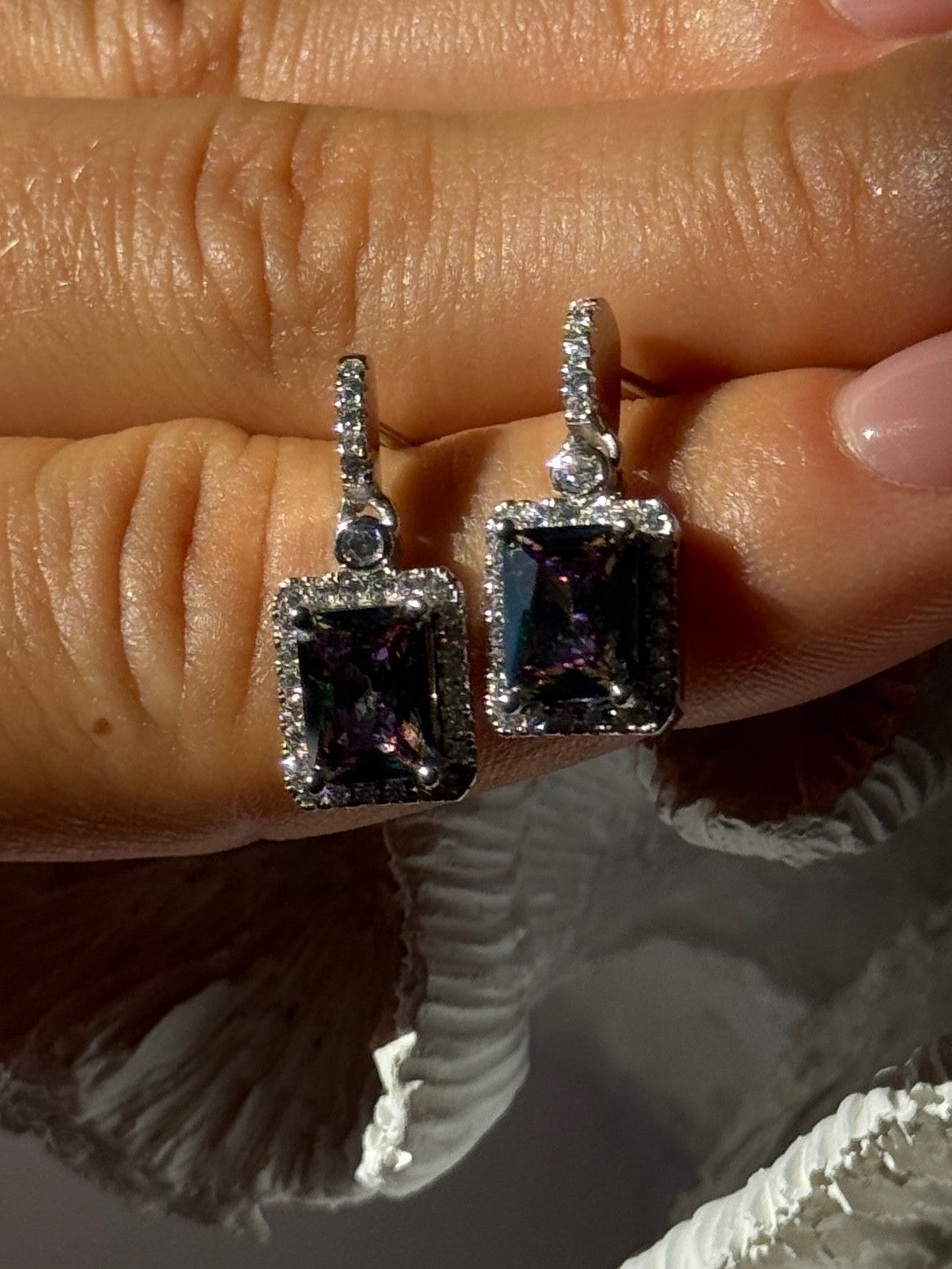 Shiny 925 Sterling Silver Alexandrite & Crystal Earrings