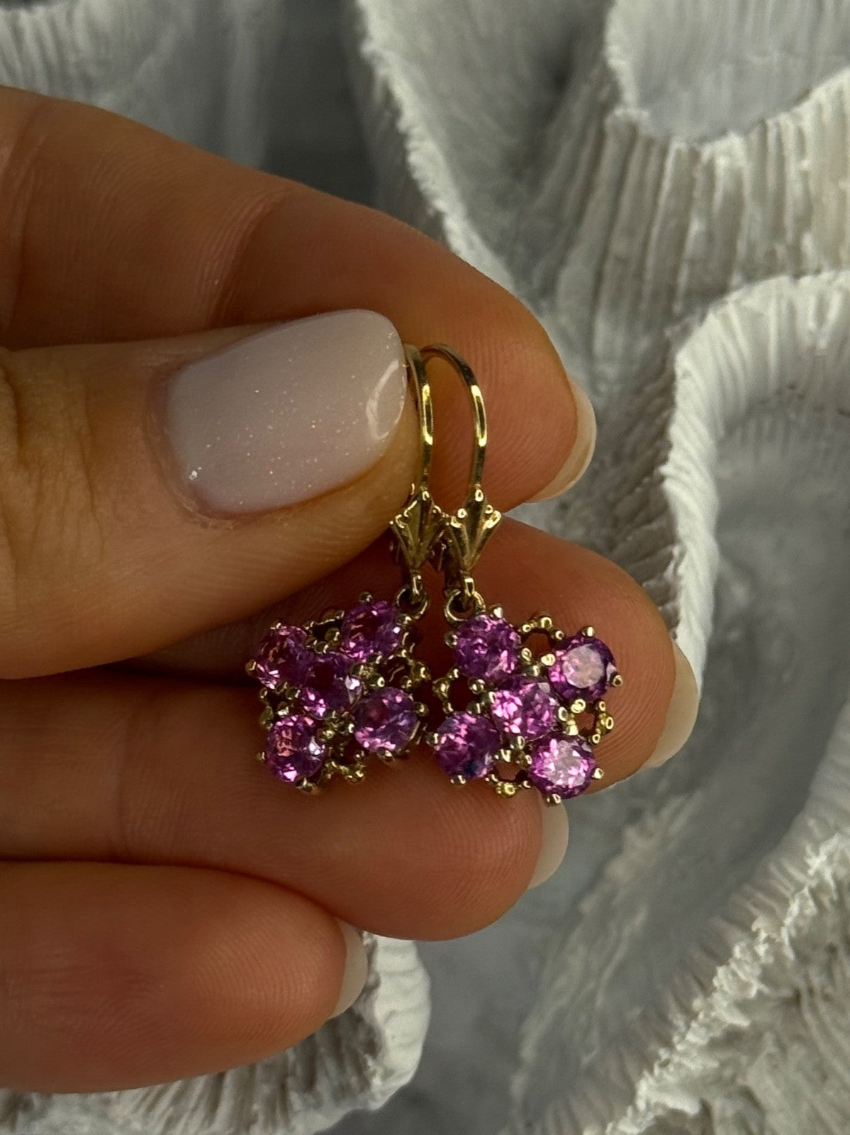 925 Sterling Silver Gold Plated Pink Topaz Earrings Length 1.1 Inch
