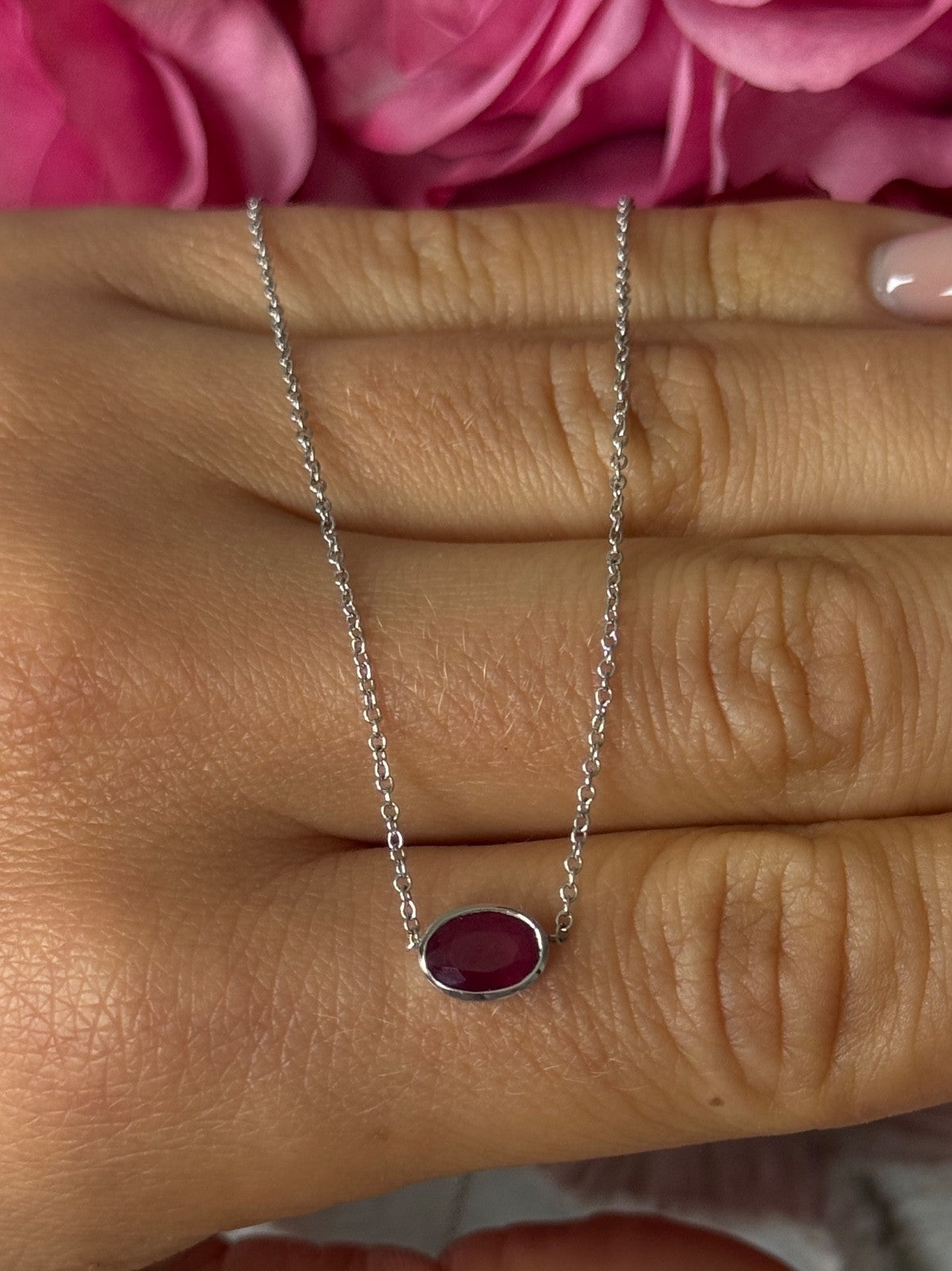 925 Sterling Silver Ruby Necklace Length 16 inch