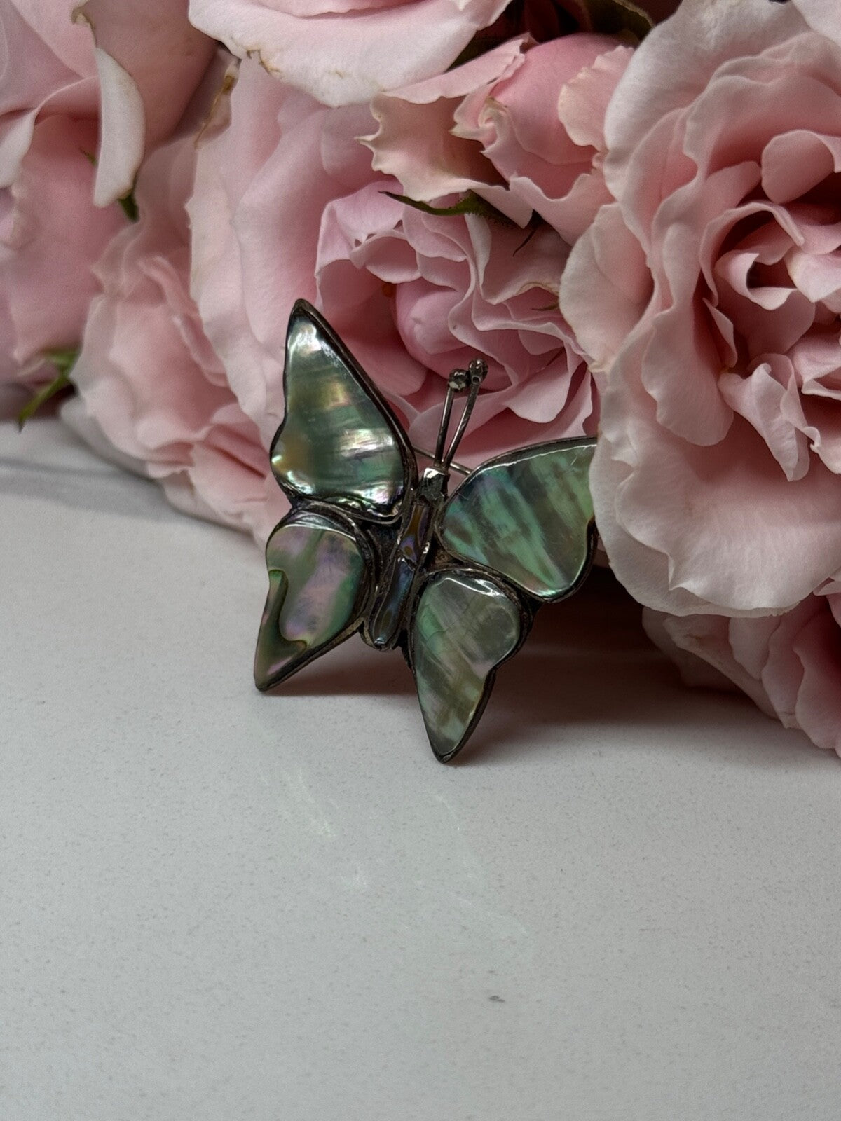 925 Sterling Silver Abalone Brooch Butterfly Length 1.5 In