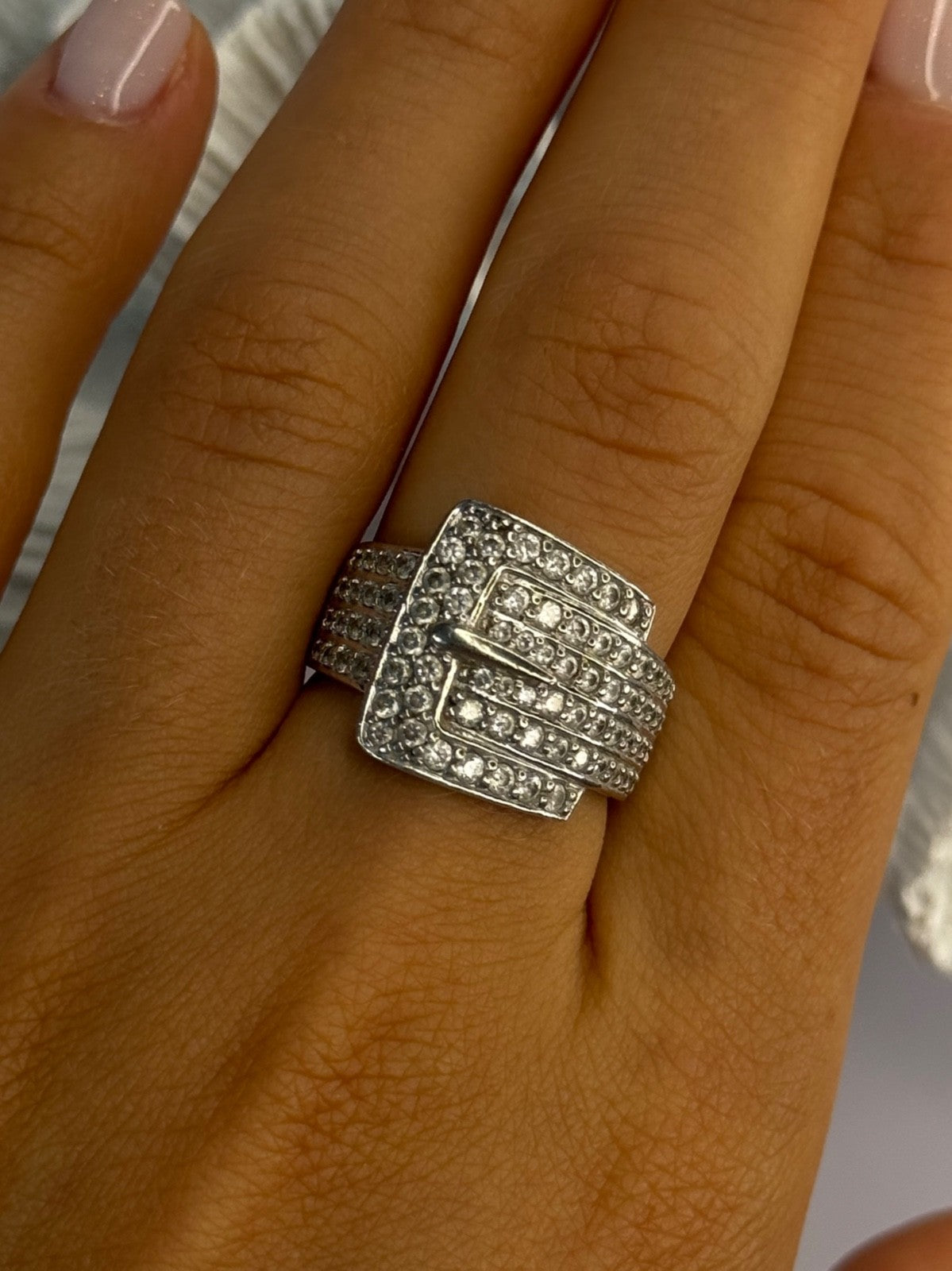 925 Sterling Silver Belt CZ Ring Size 9
